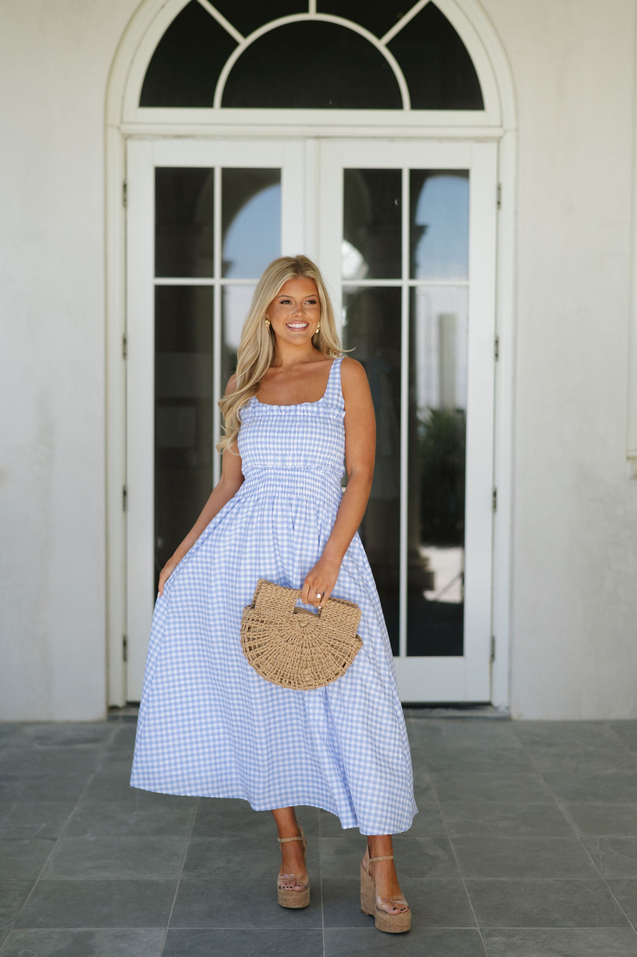 Kylie Gingham Midi Dress-Baby Blue