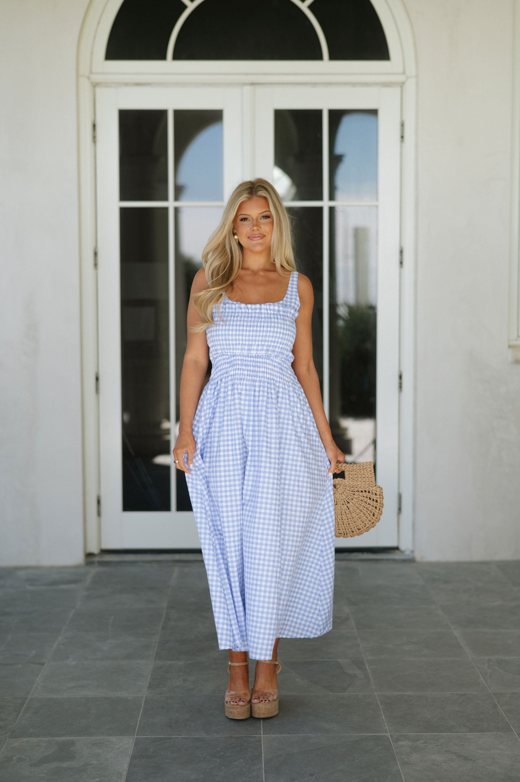 Kylie Gingham Midi Dress-Baby Blue