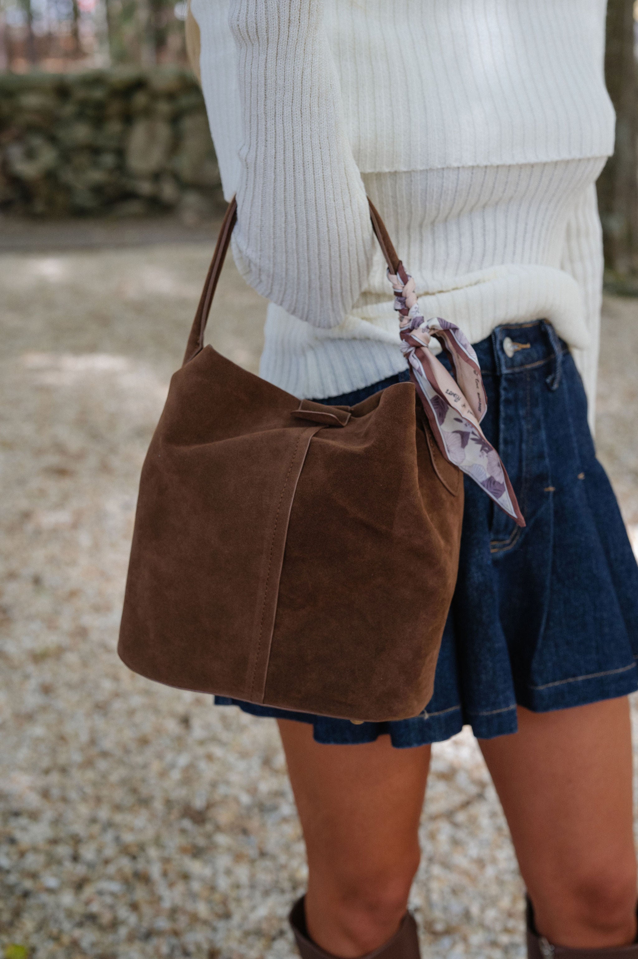 Campbell Suede Bucket Bag-Chocolate