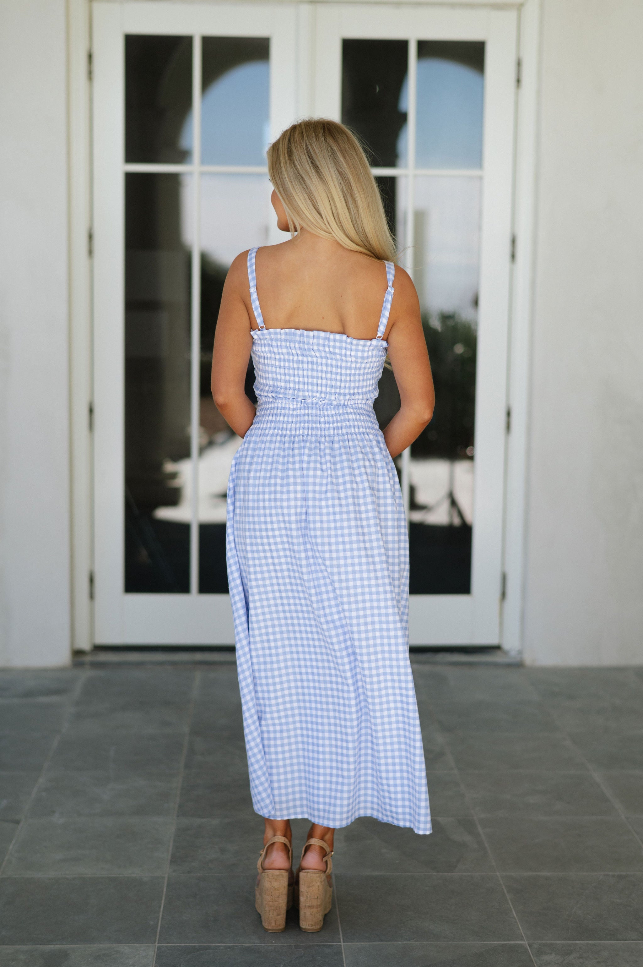 Kylie Gingham Midi Dress-Baby Blue