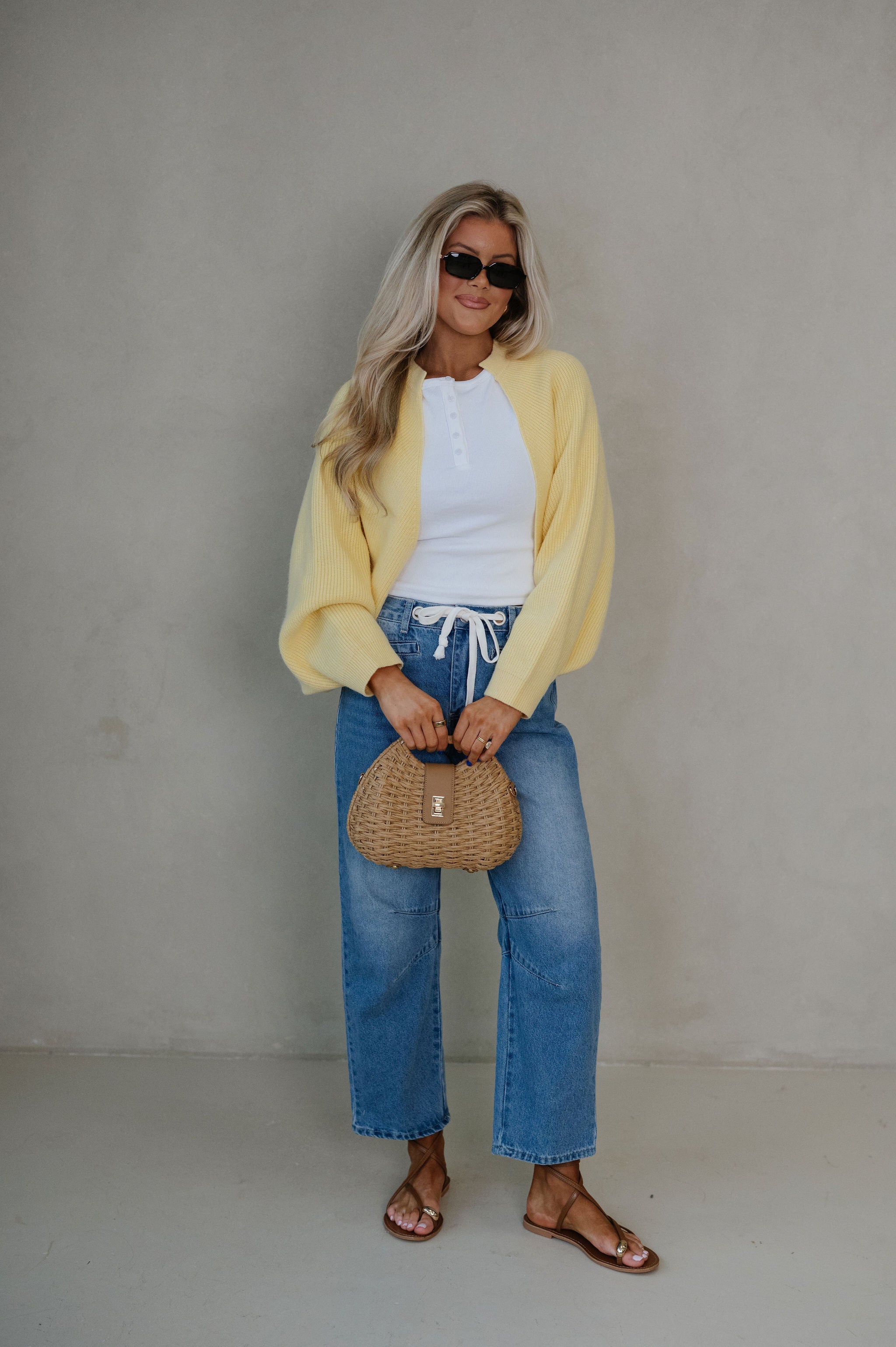 Knit Drop Shoulder Cardigan-Butter Yellow