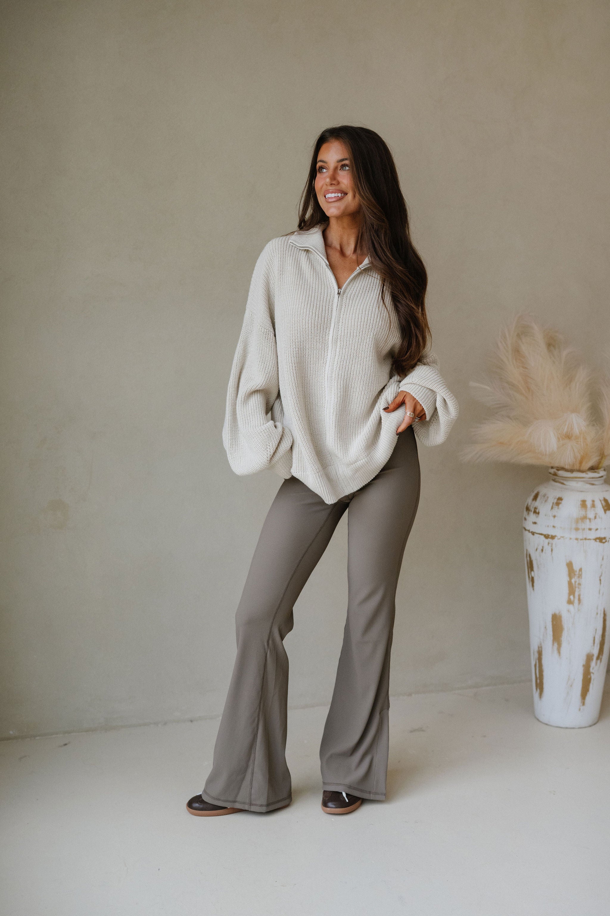 Zip Up Oversized Cardigan-Taupe