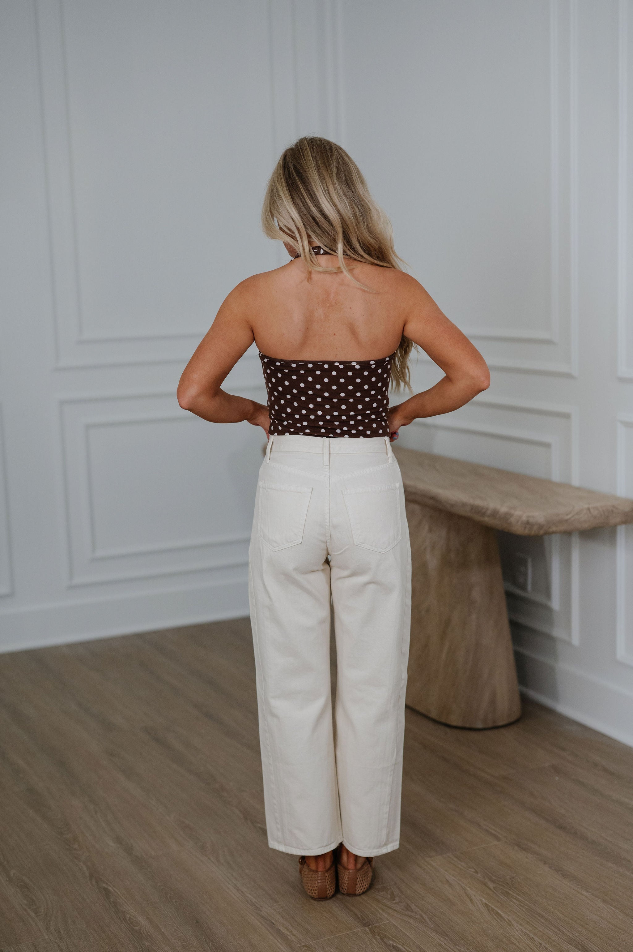 Polka Dot Halter Top-Brown