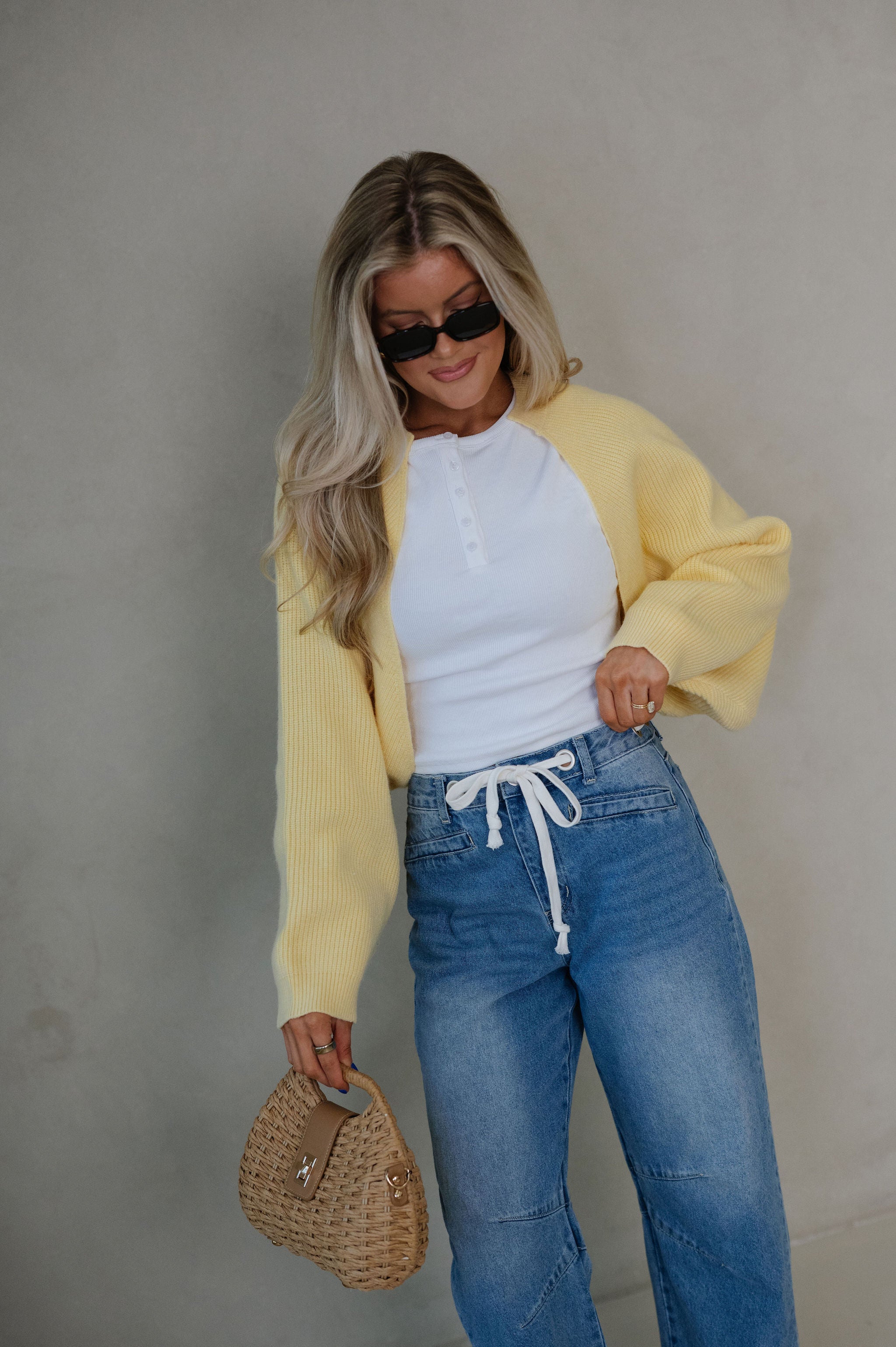 Knit Drop Shoulder Cardigan-Butter Yellow