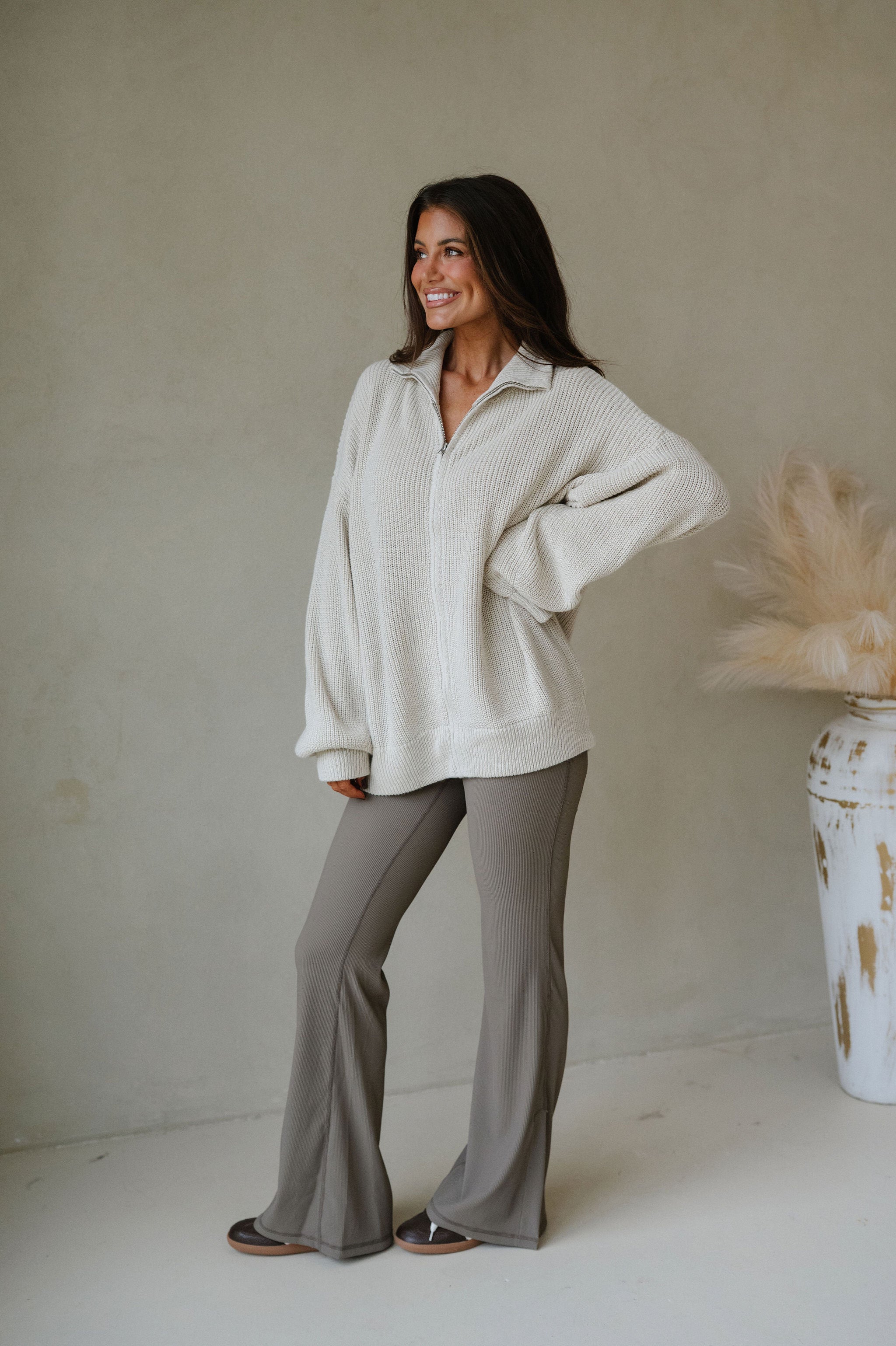 Zip Up Oversized Cardigan-Taupe