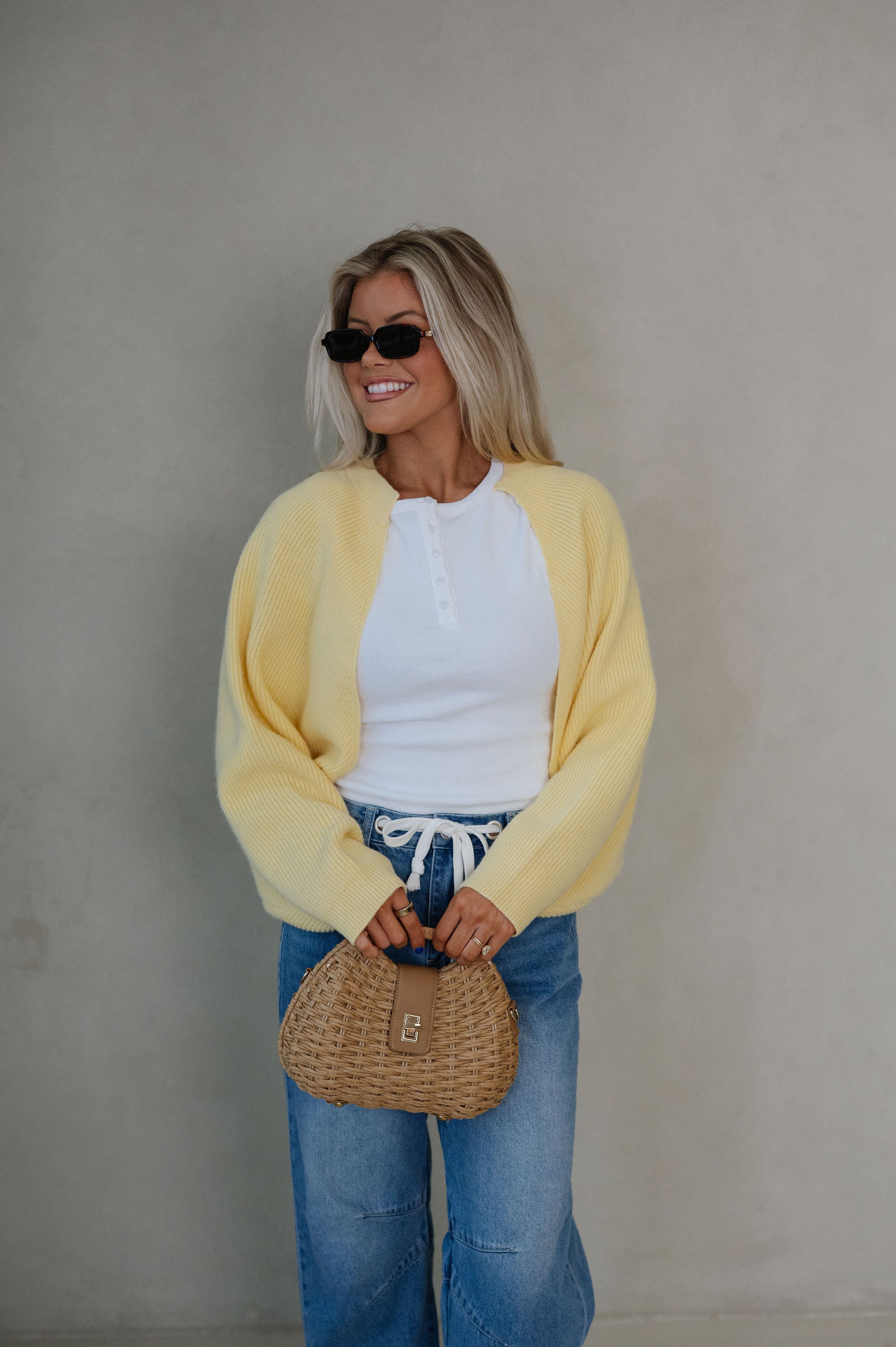 Knit Drop Shoulder Cardigan-Butter Yellow