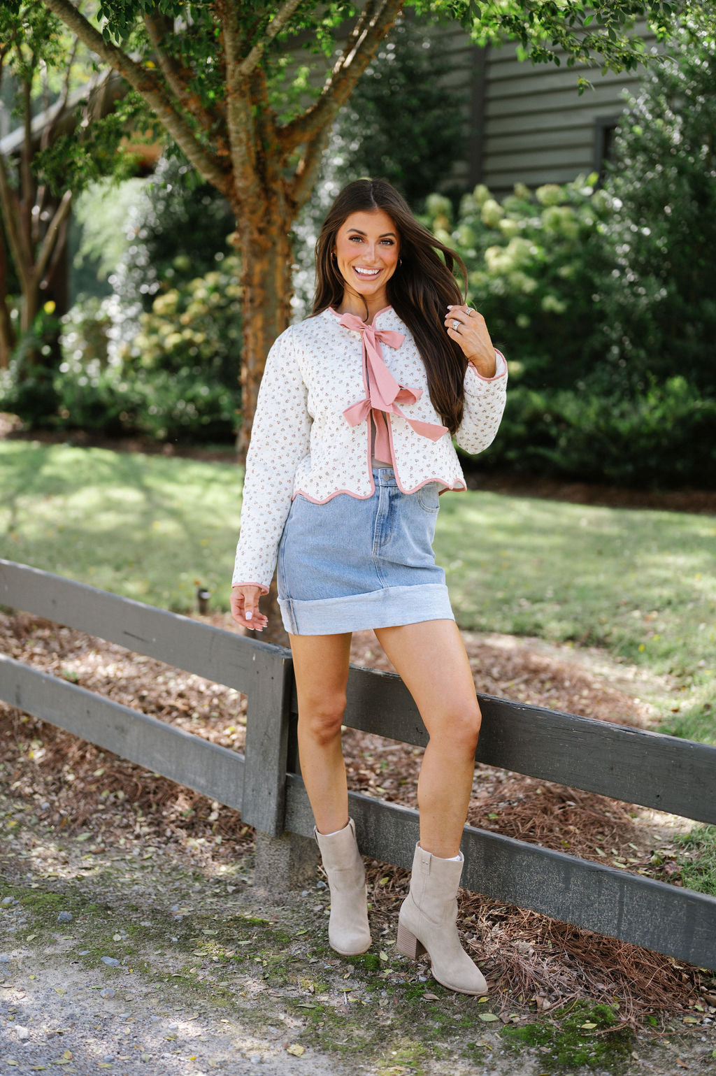 Floral Quilted Bow Jacket-Pink Floral