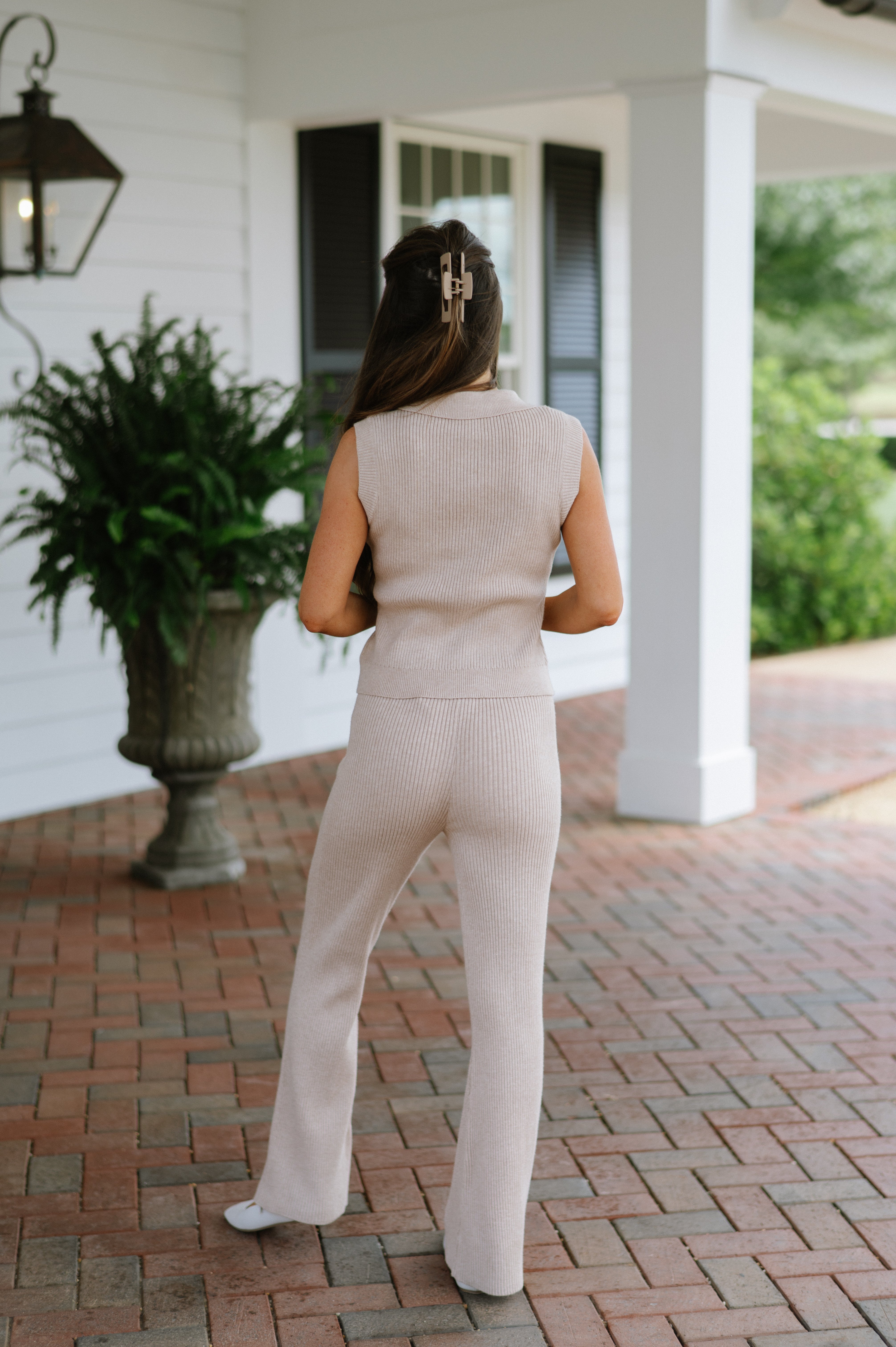 Button Front Sweater Pants Set- Taupe