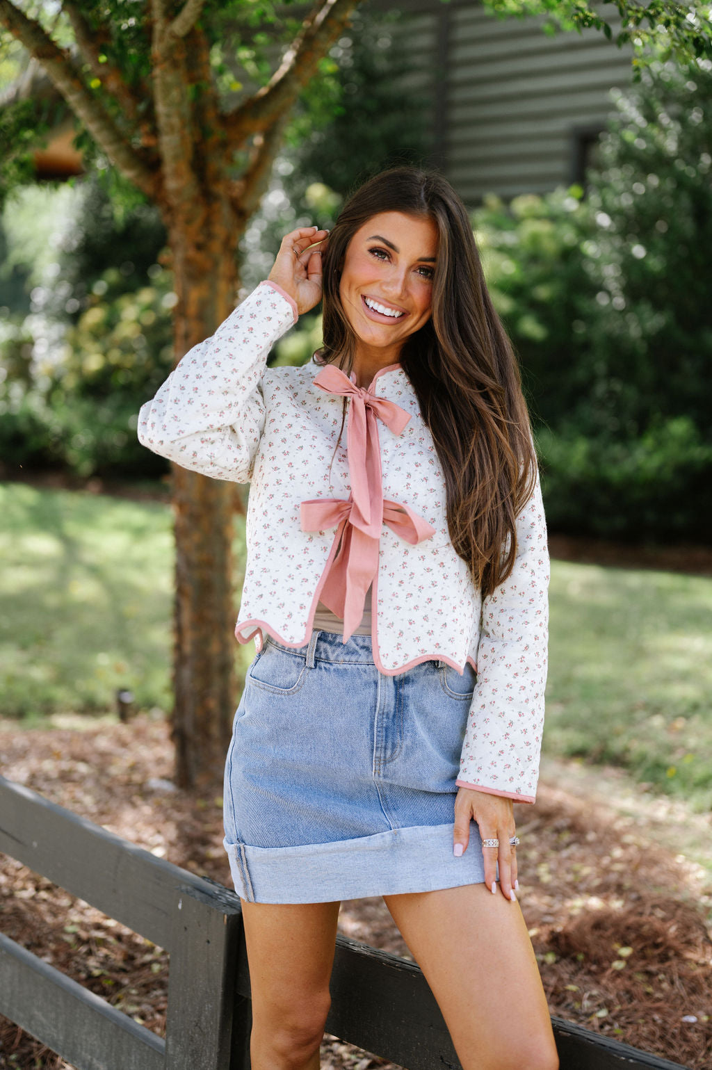 Floral Quilted Bow Jacket-Pink Floral