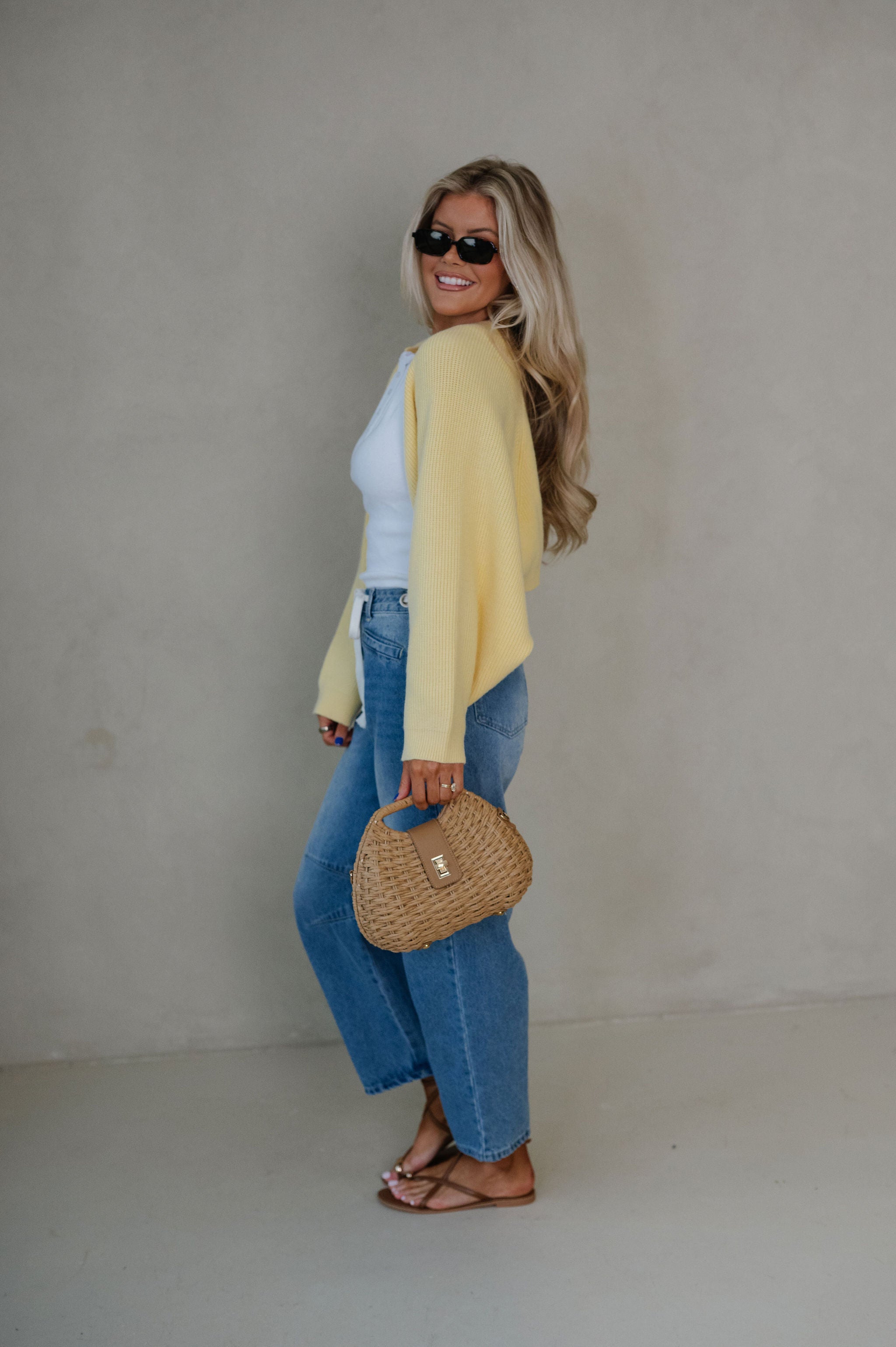 Knit Drop Shoulder Cardigan-Butter Yellow
