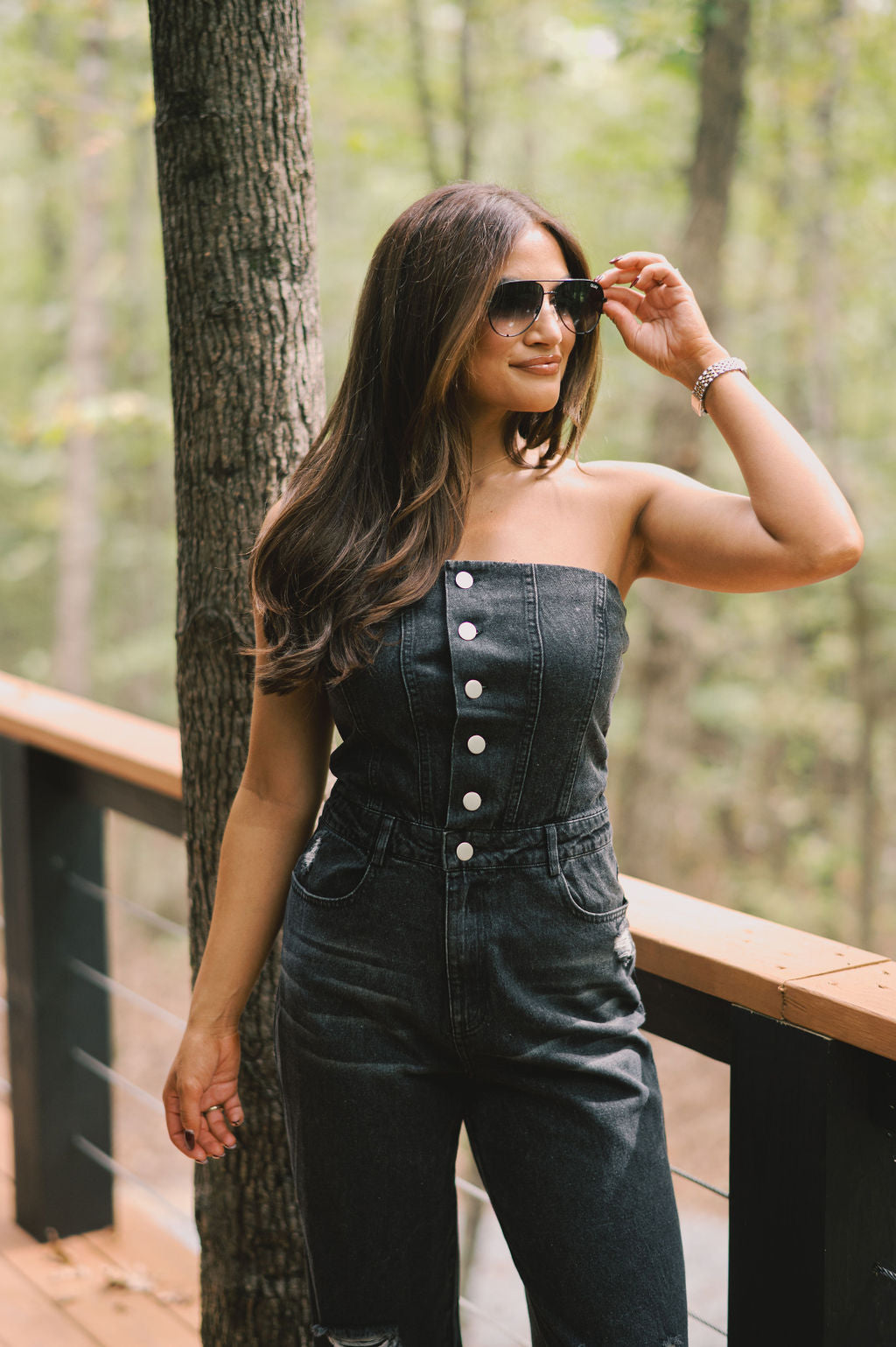 Button Up Denim Jumpsuit- Black Denim