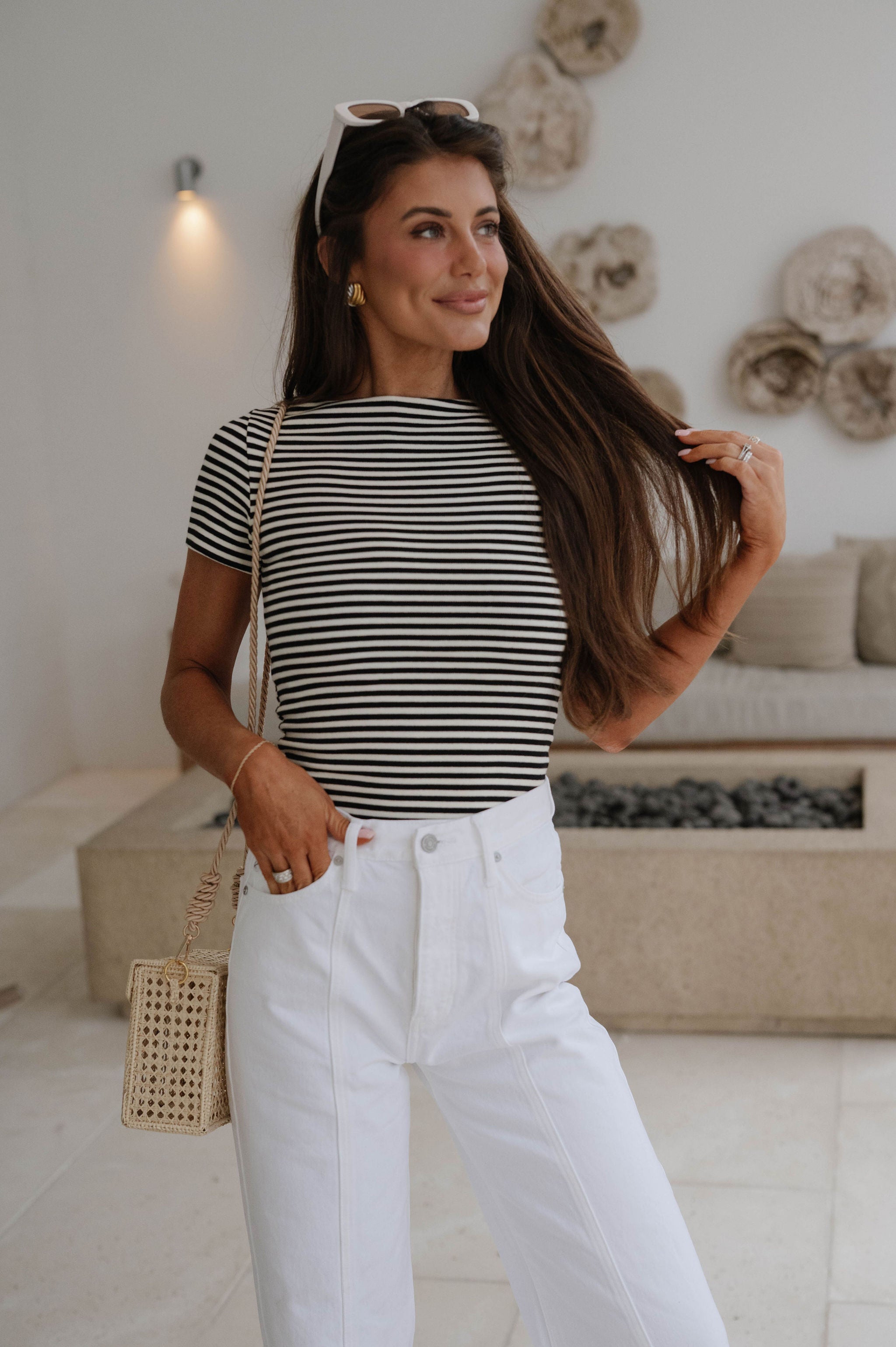 Kate Striped Top-Black/Off White
