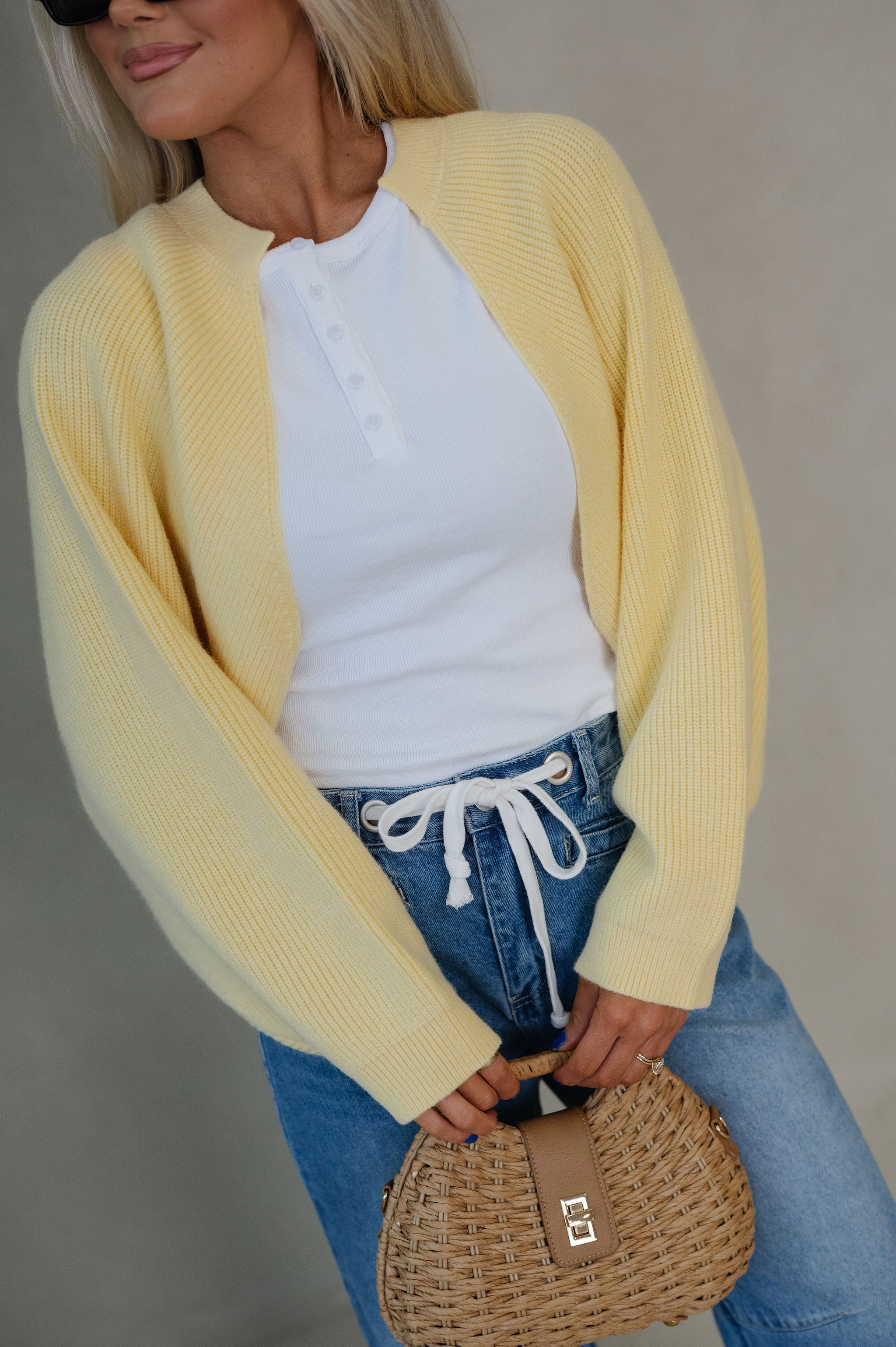 Knit Drop Shoulder Cardigan-Butter Yellow
