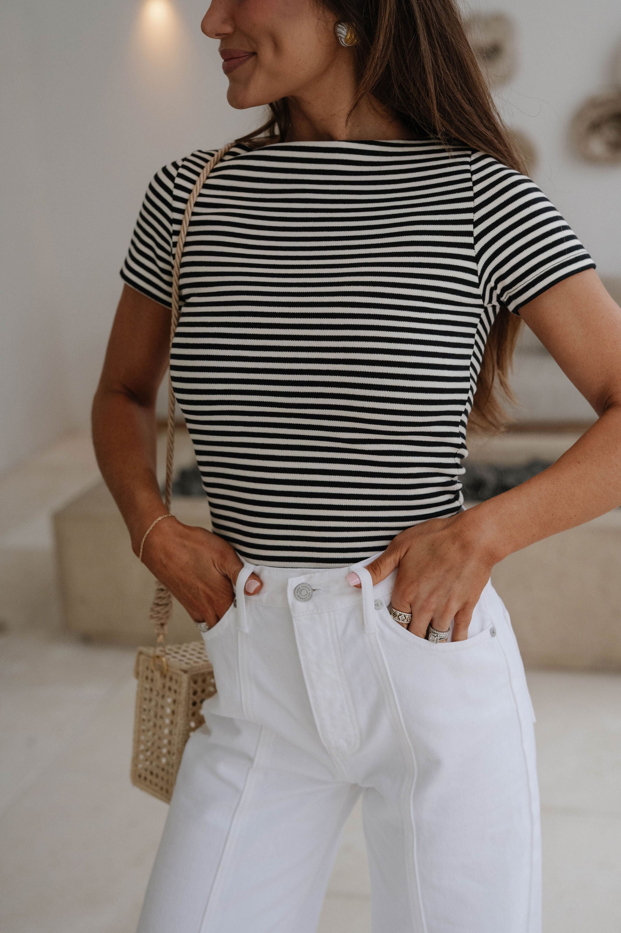 Kate Striped Top-Black/Off White