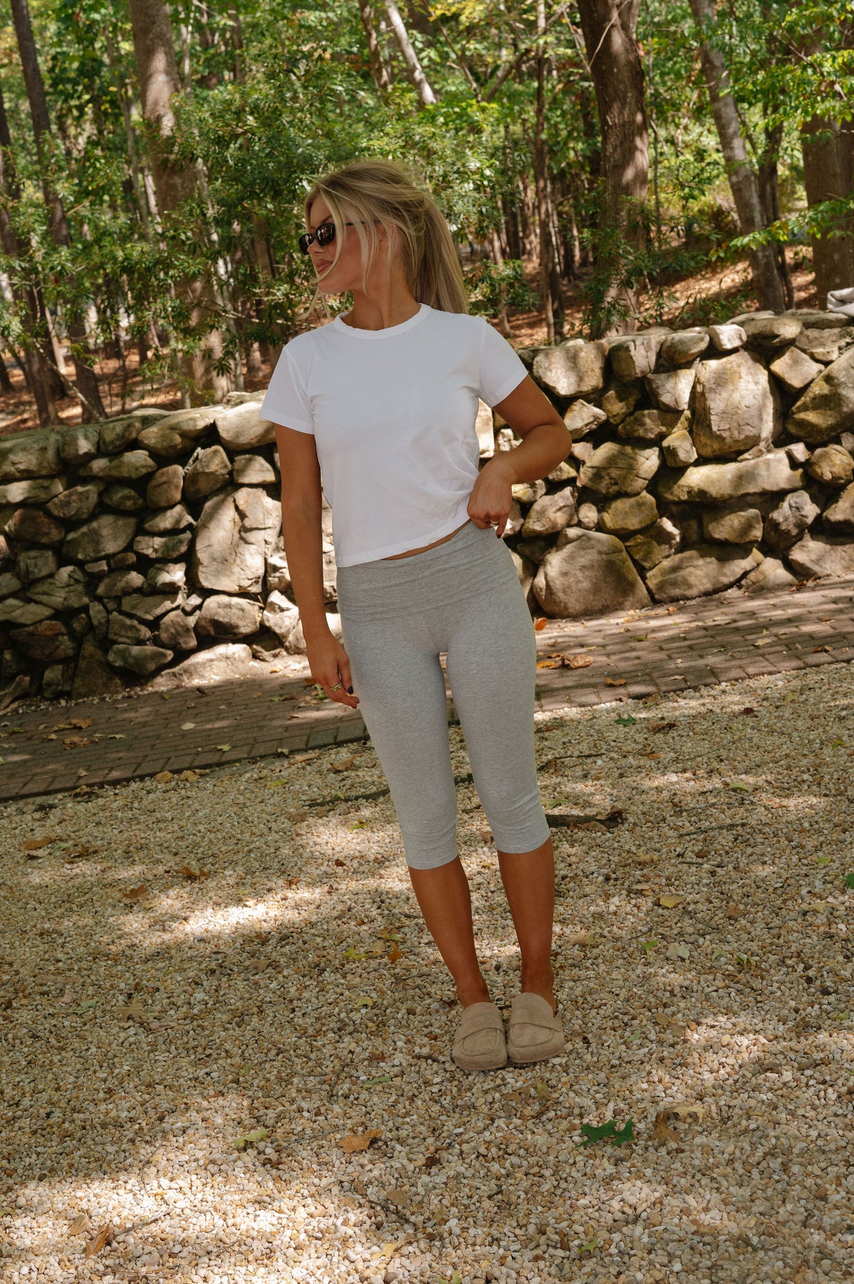 Foldover Capri Legging-Heather Grey