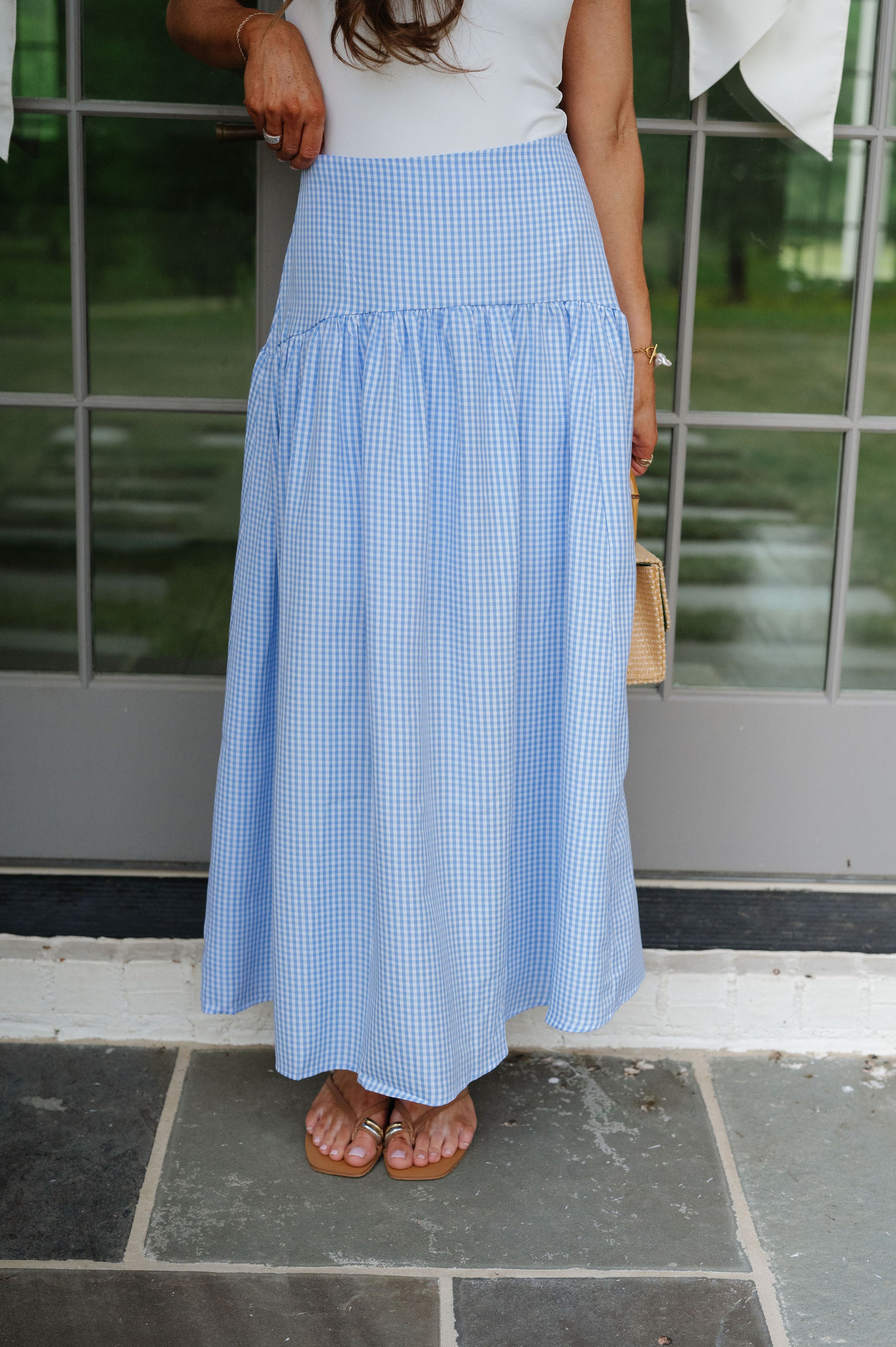 Stevie Gingham Maxi Skirt-Ocean Blue/White