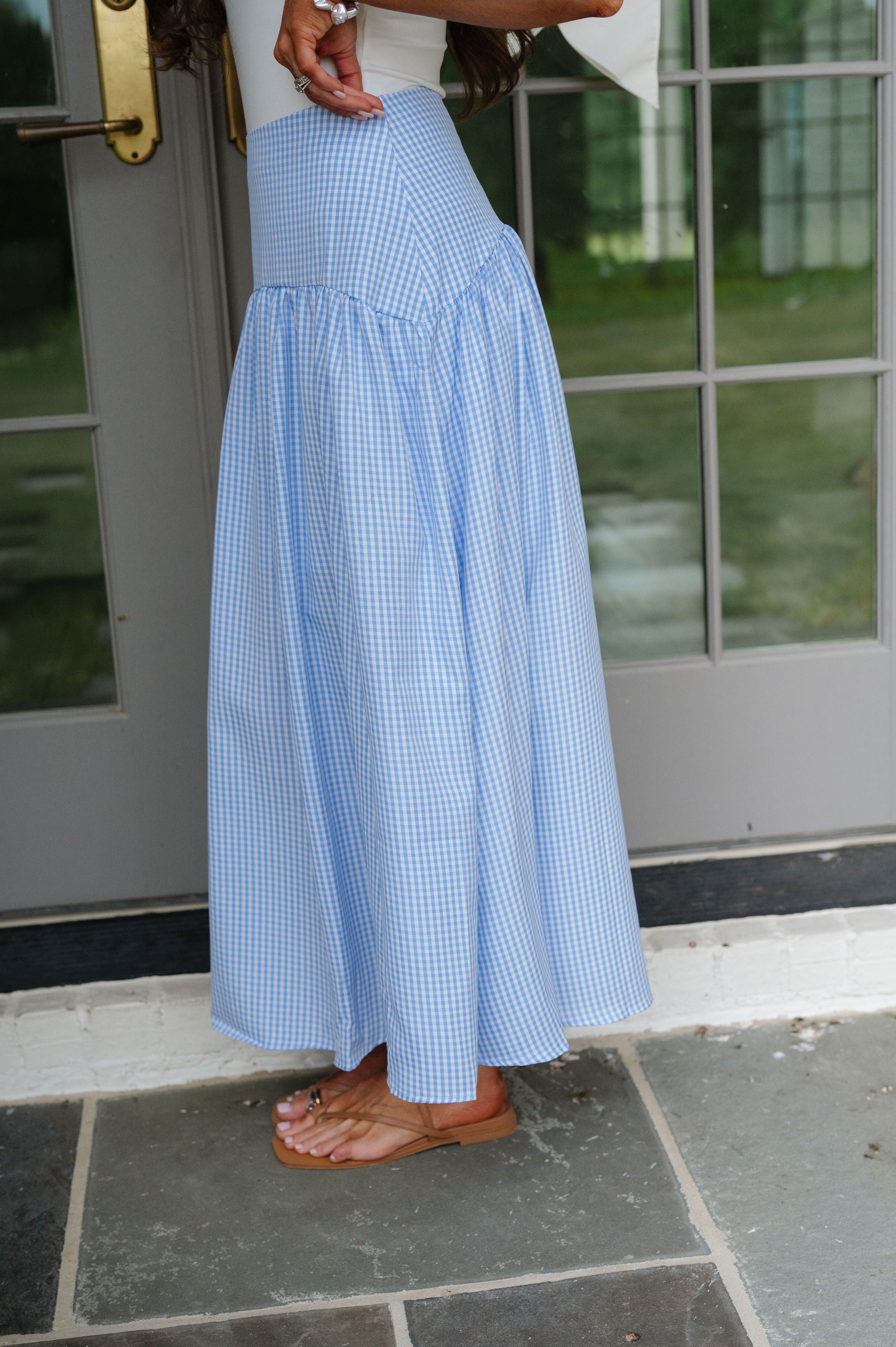 Stevie Gingham Maxi Skirt-Ocean Blue/White