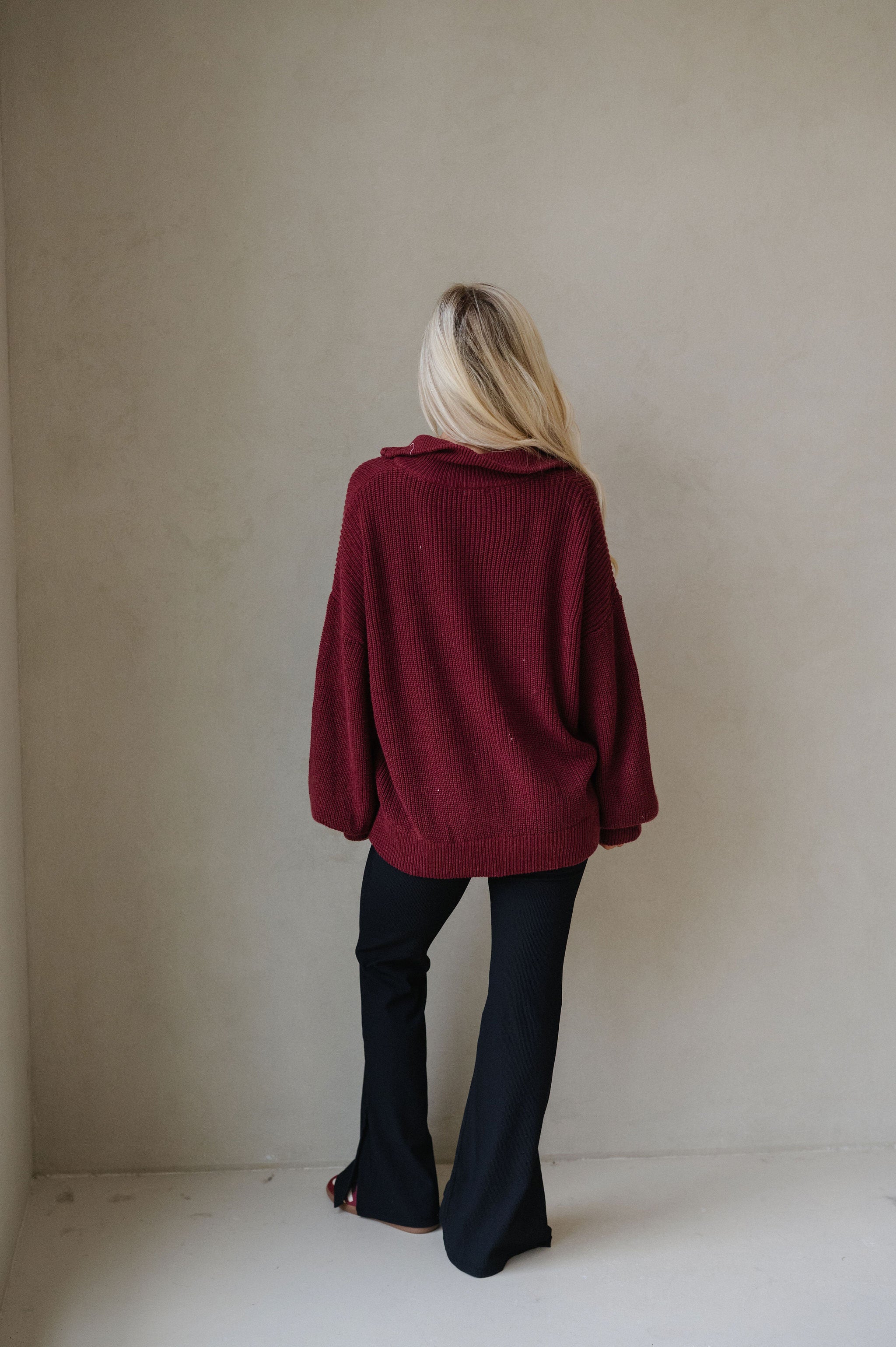 Zip Up Oversized Cardigan-Burgundy