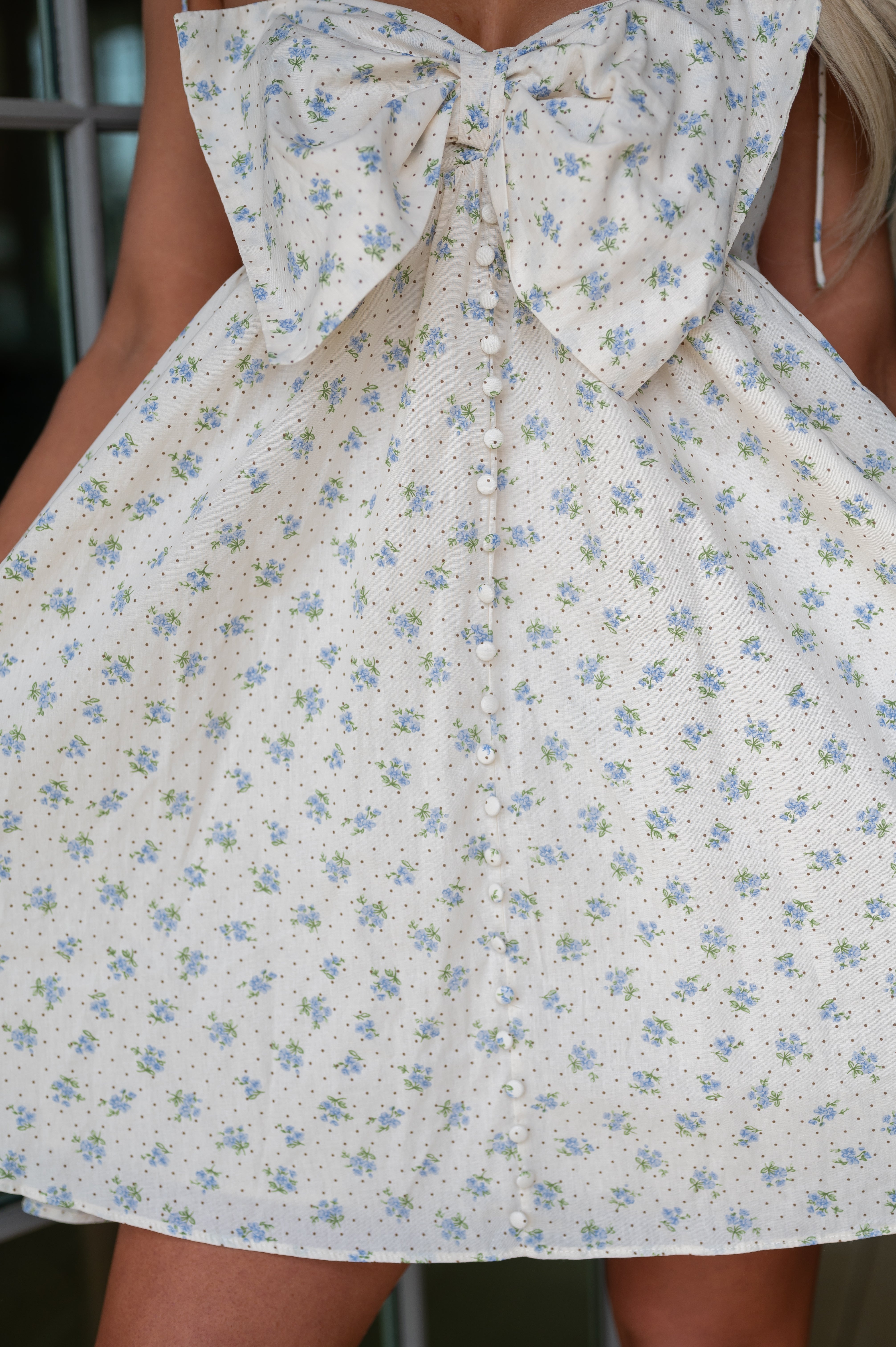 Lizzie Babydoll Dress- Cream/ Blue Floral