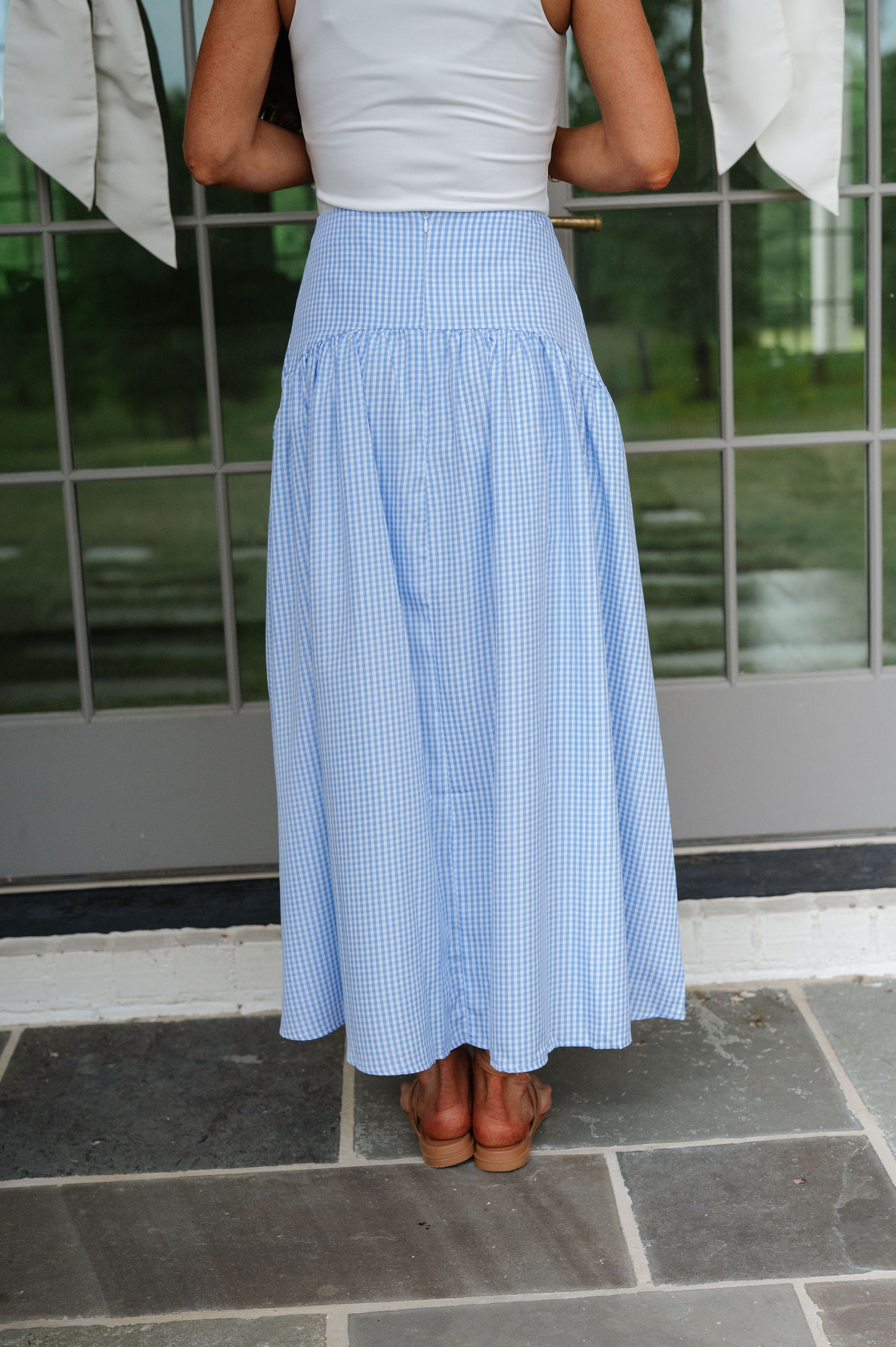 Stevie Gingham Maxi Skirt-Ocean Blue/White