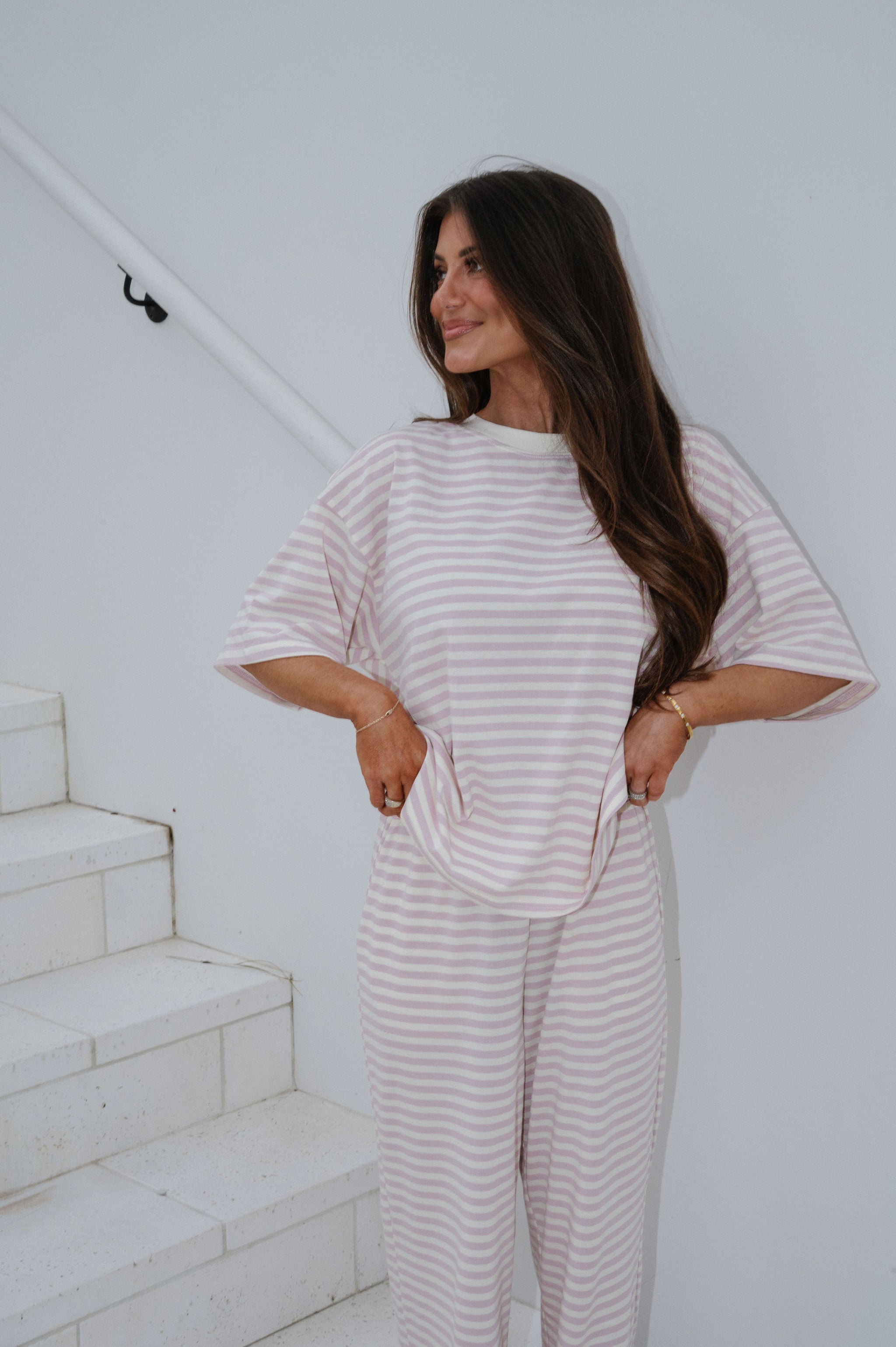 Quince Striped Pants Set-Light Lilac Pink