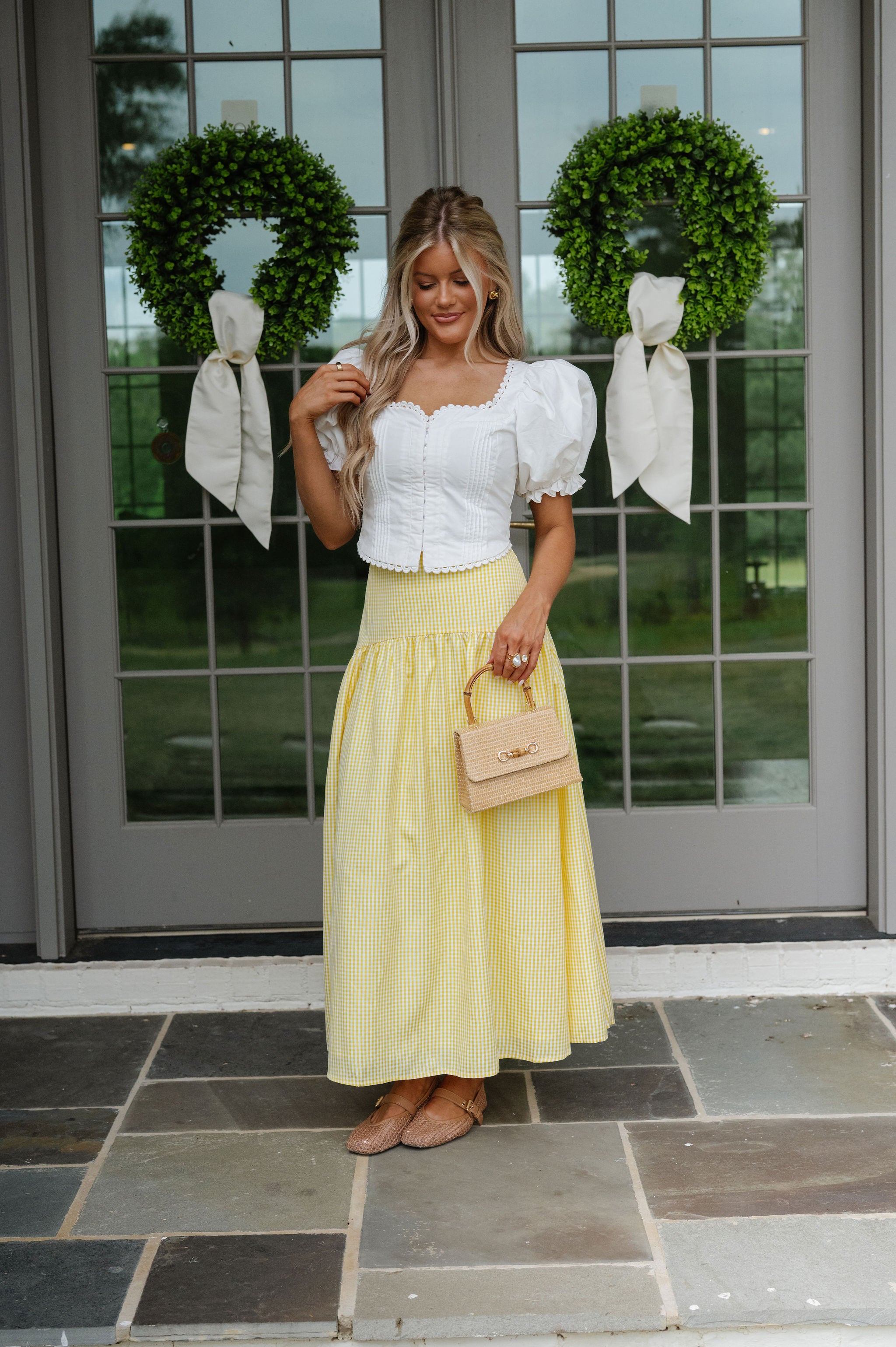 Stevie Gingham Maxi Skirt-Lemon/White