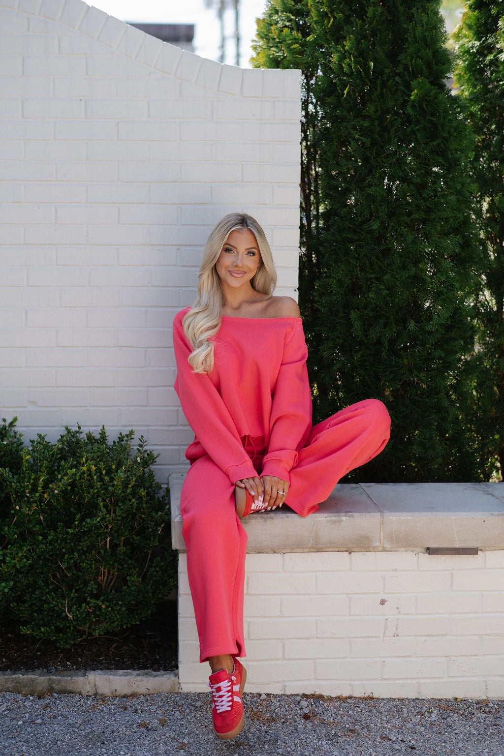 Fleece Off The Shoulder Top-Cherry