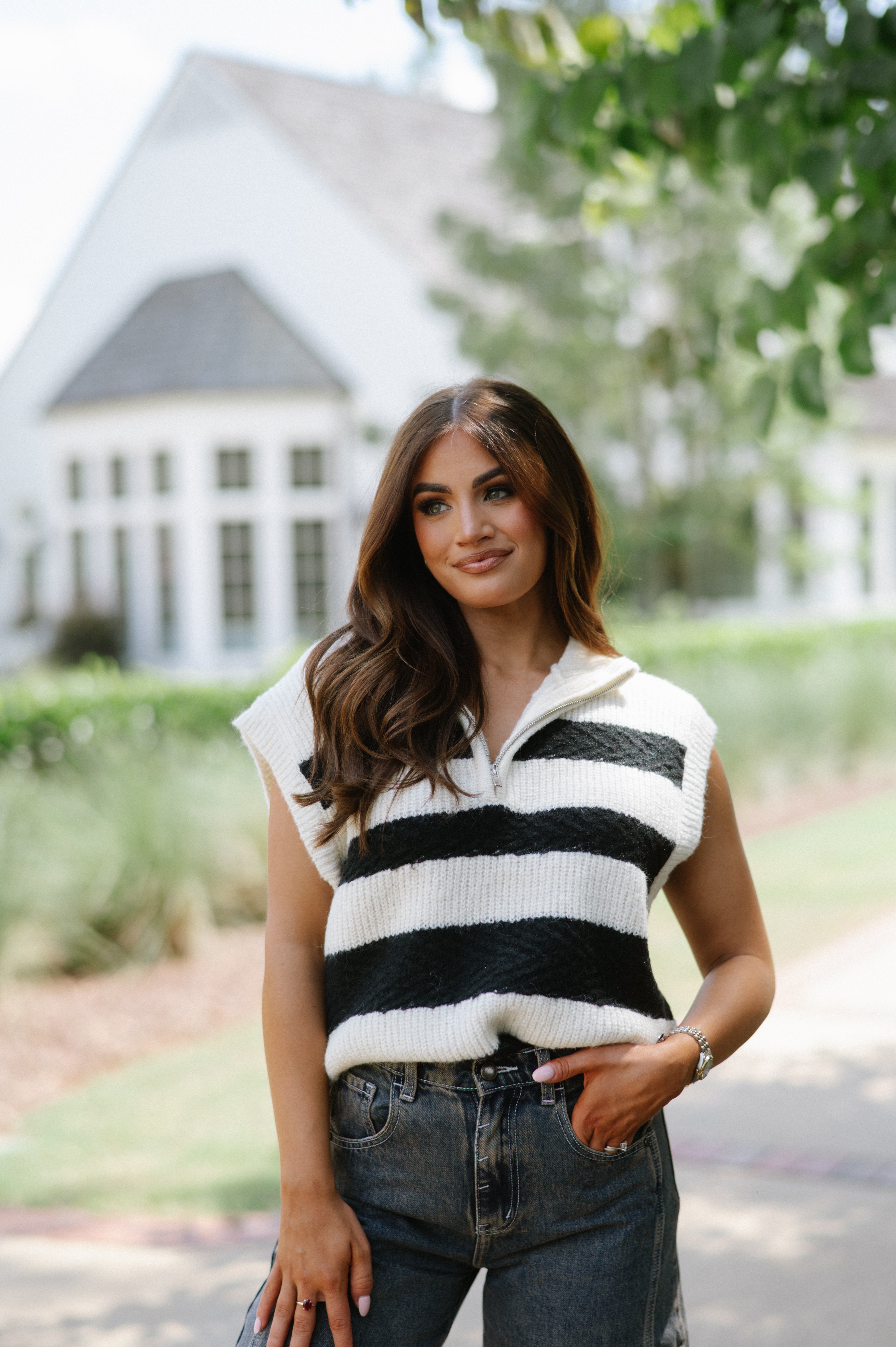 Together Sweater Vest-Ivory/Black