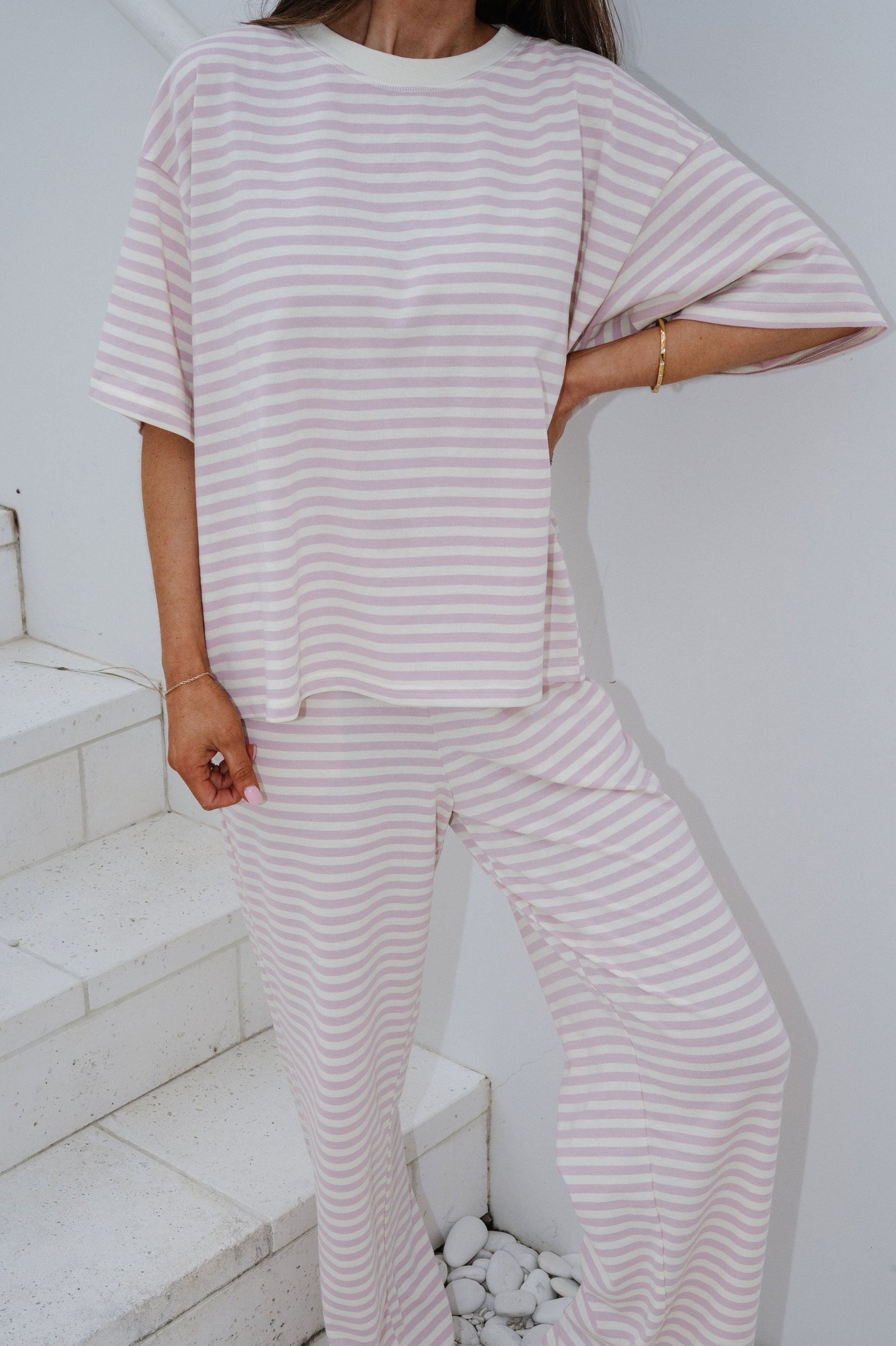Quince Striped Pants Set-Light Lilac Pink