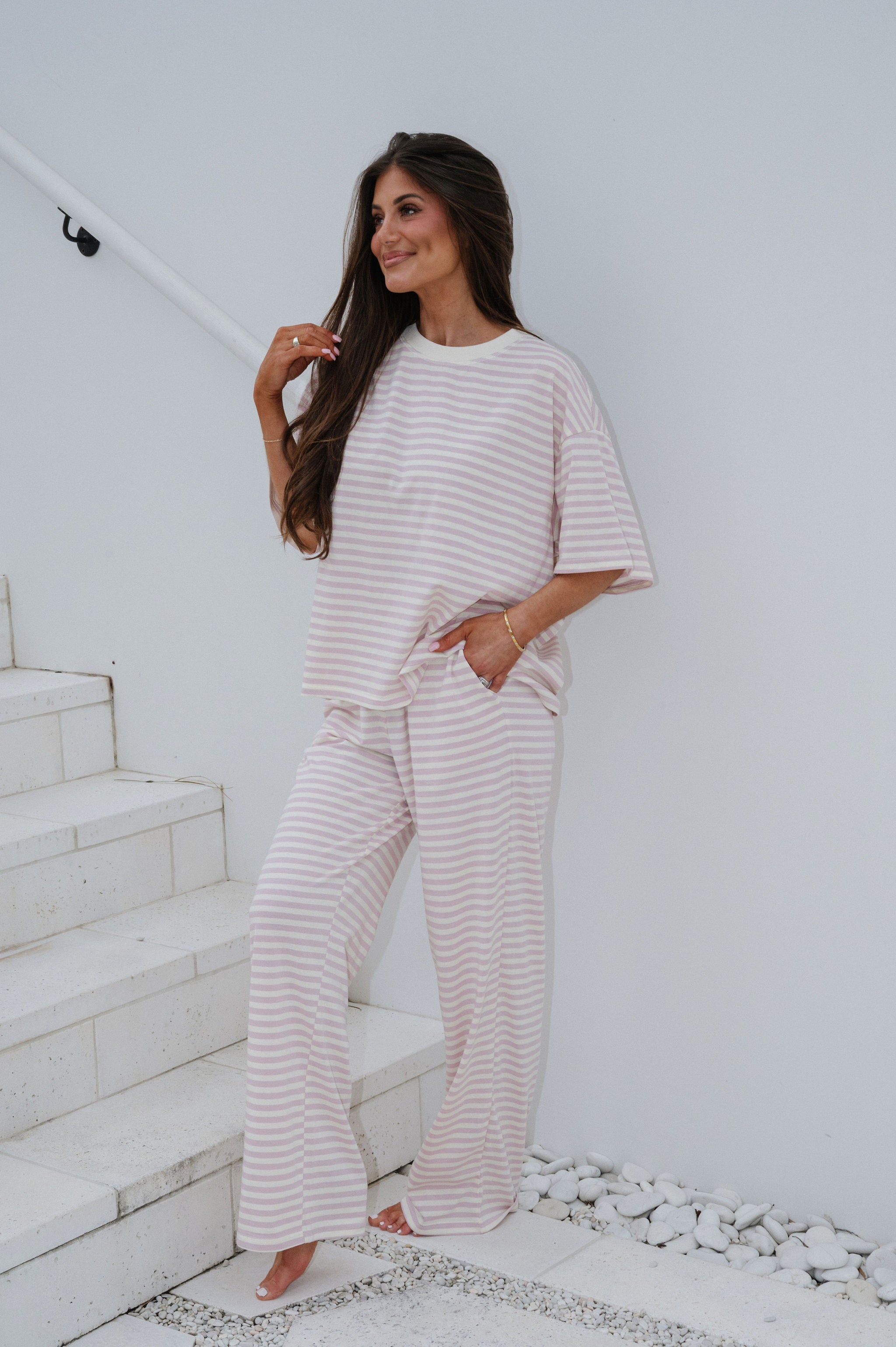 Quince Striped Pants Set-Light Lilac Pink