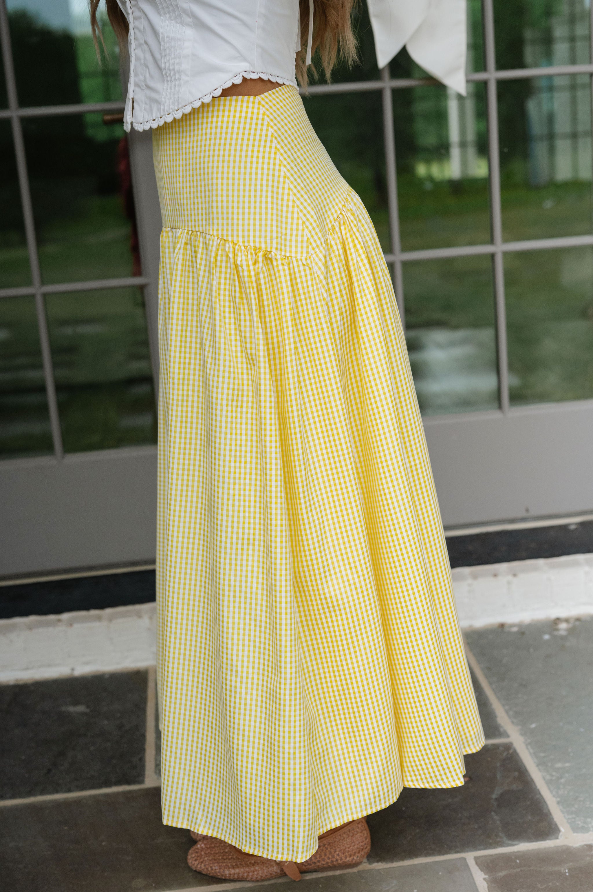 Stevie Gingham Maxi Skirt-Lemon/White