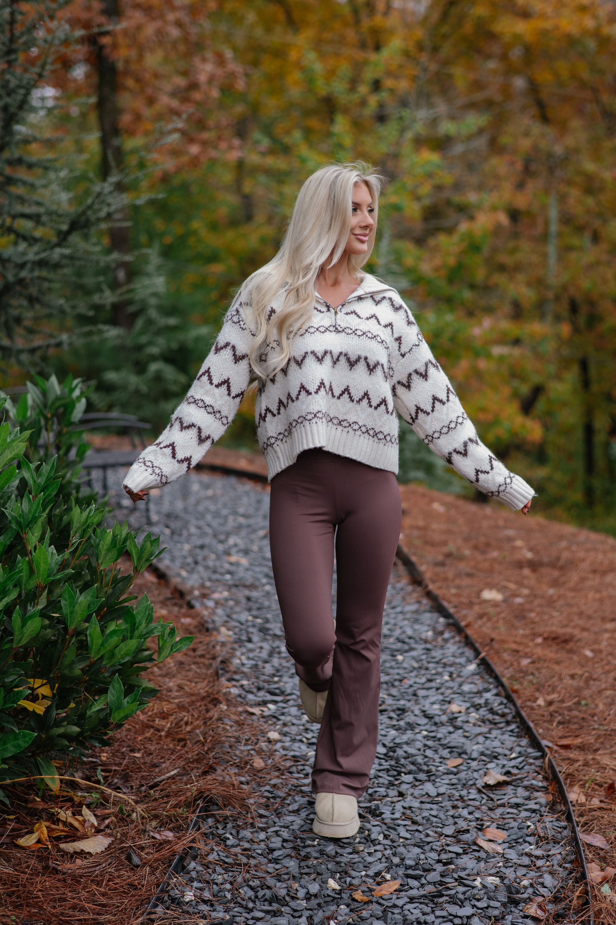 Dallas Half Zip Pullover-Cream/Brown