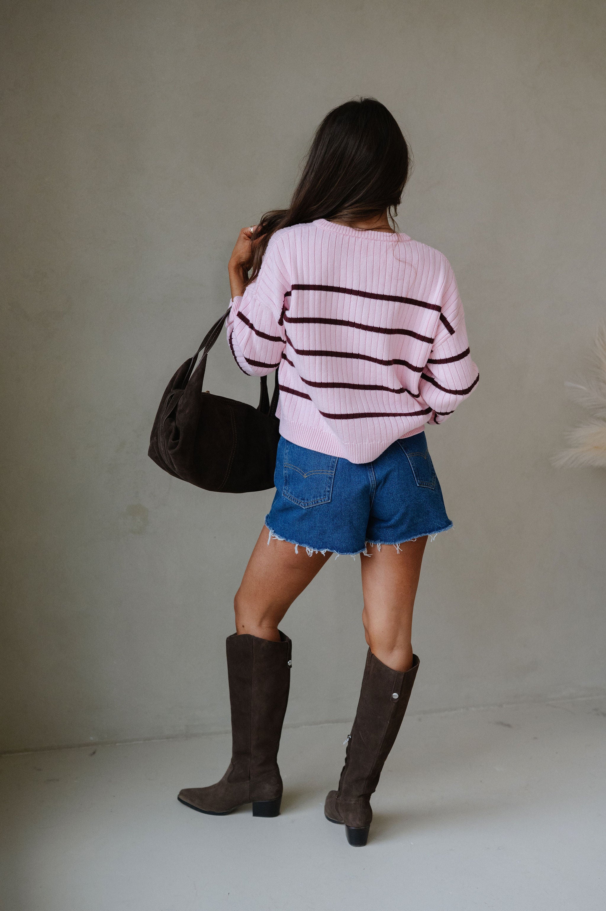 Wide Ribbed Stripe Sweater Cardigan-Pink/Burgundy Stripe