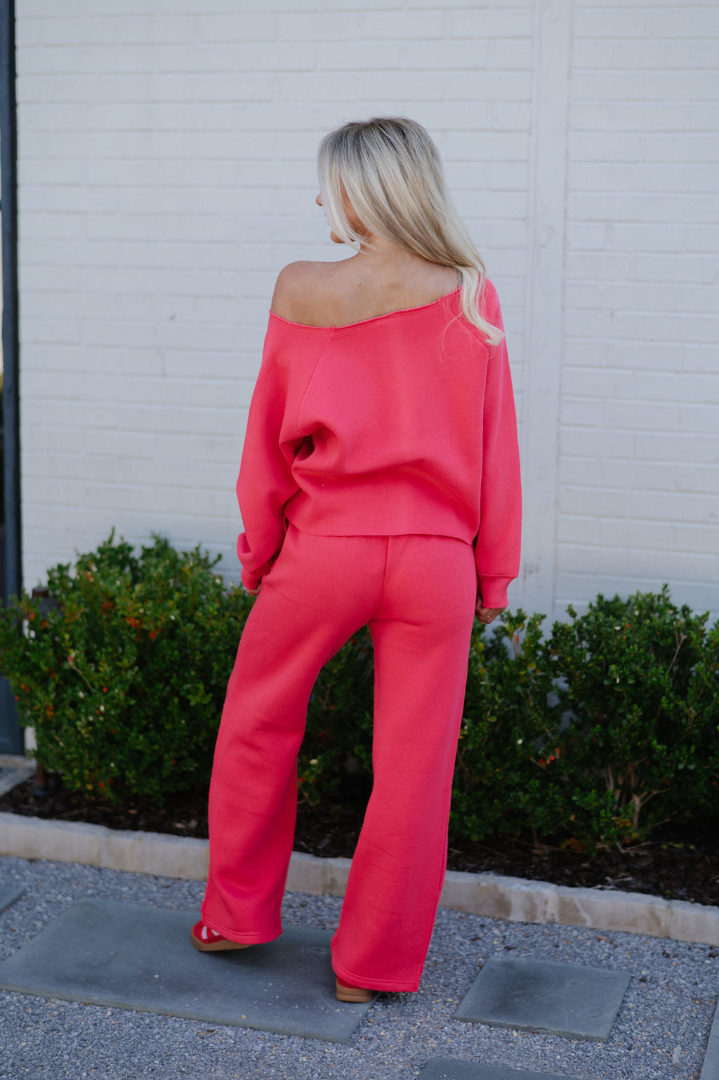 Fleece Off The Shoulder Top-Cherry