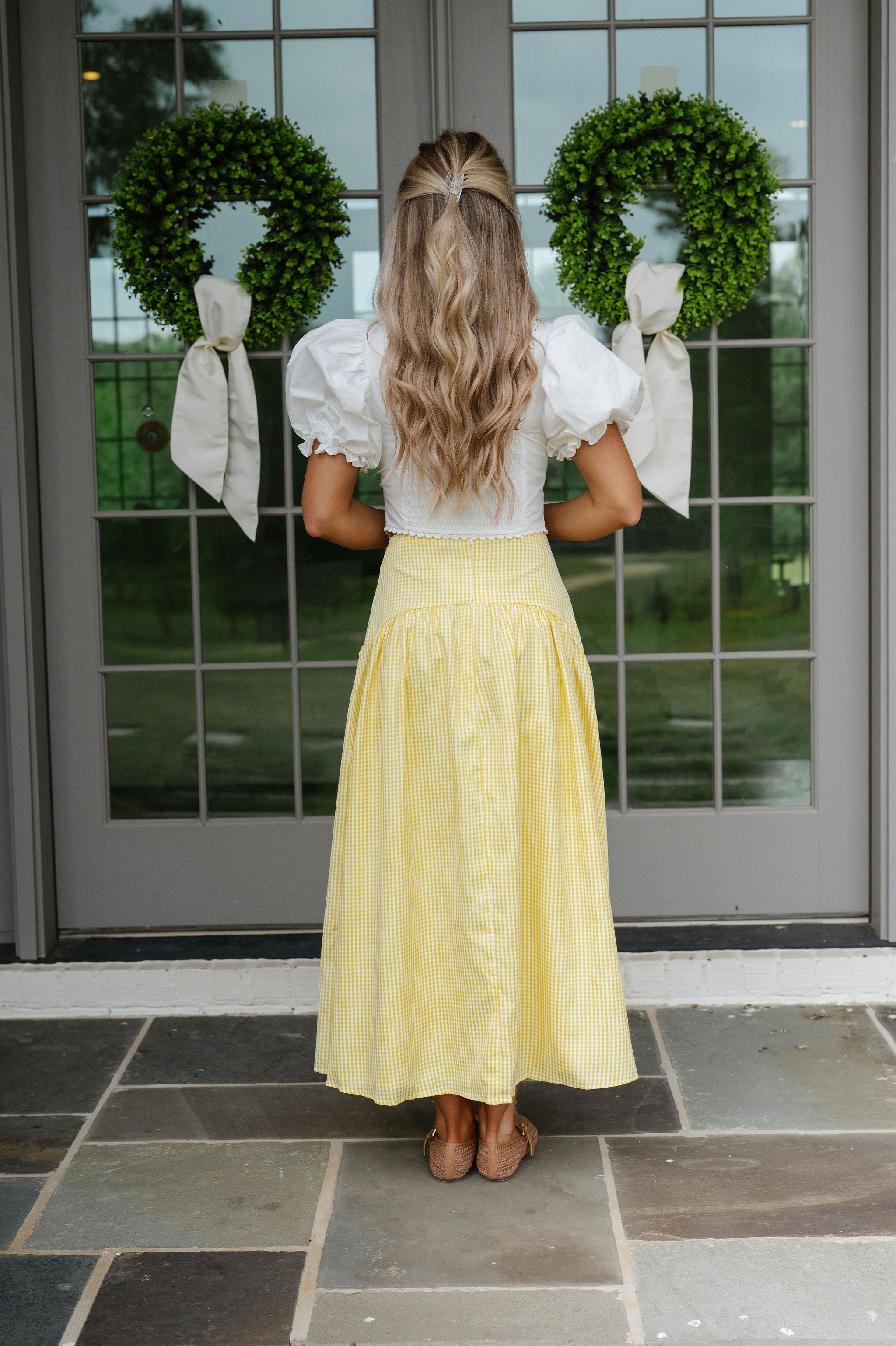 Stevie Gingham Maxi Skirt-Lemon/White