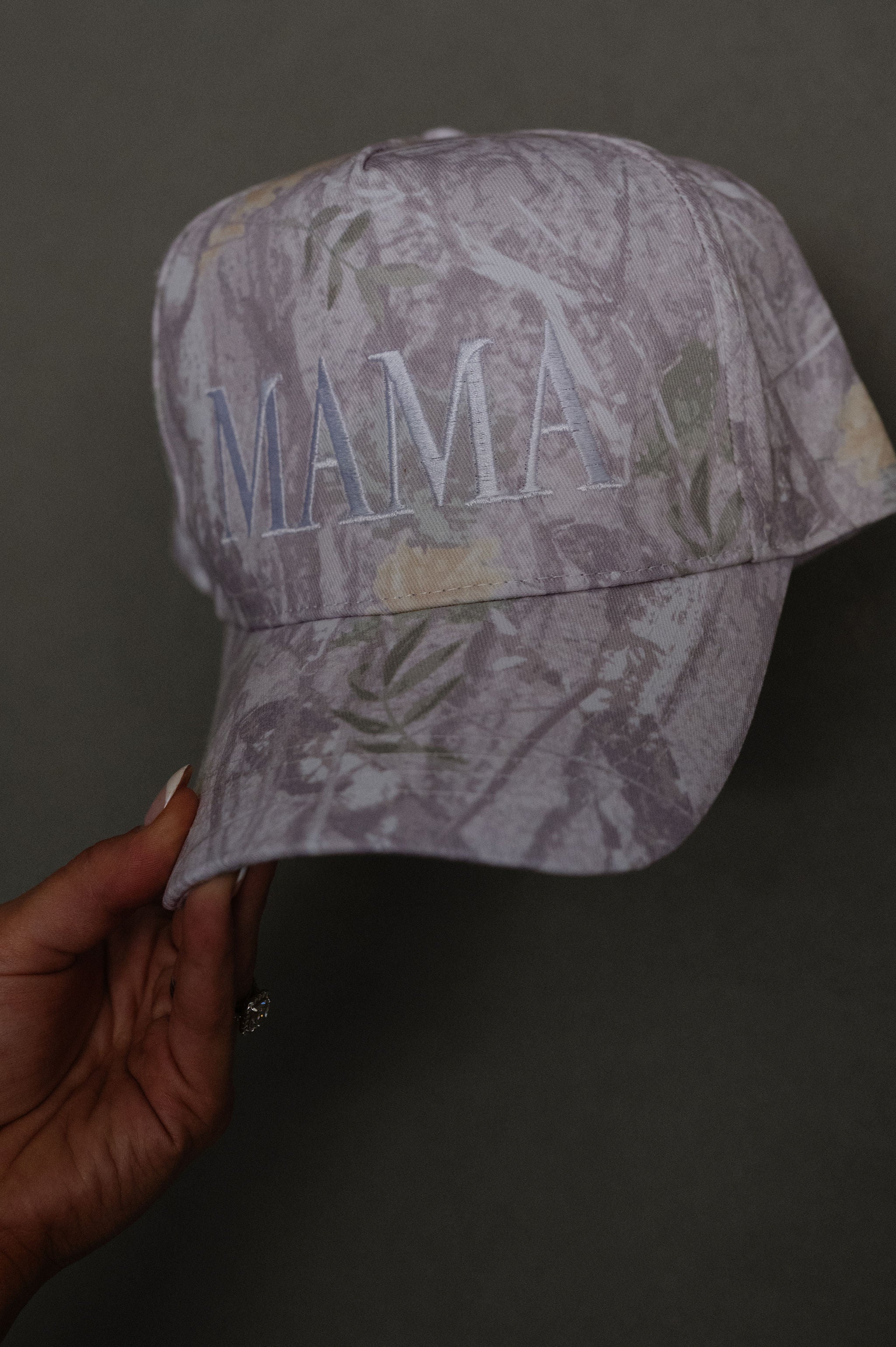"Mama" Embroidered Hat-Beige/Camo