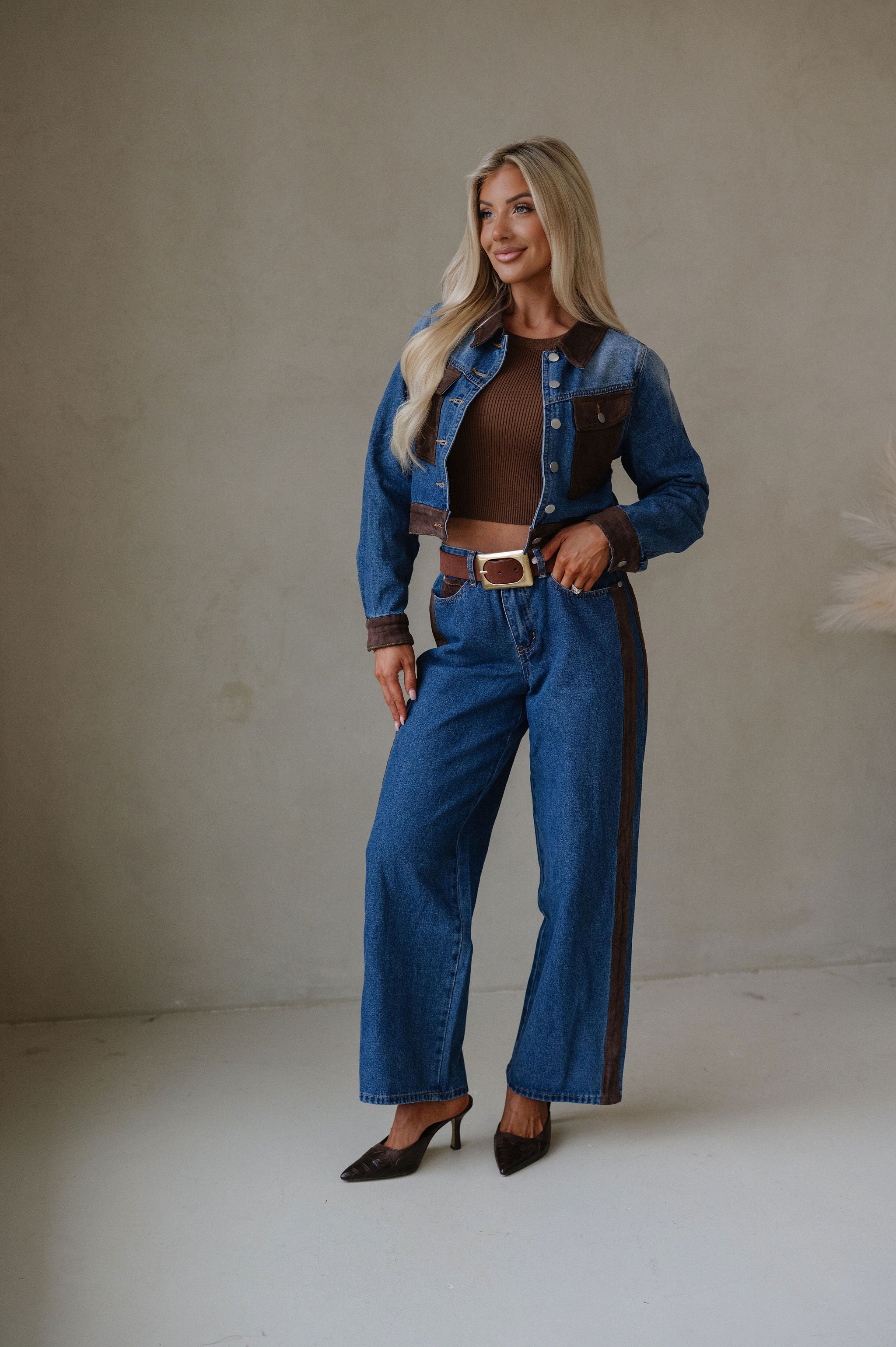 Colton Suede Contrast Set-Denim/Dark Brown