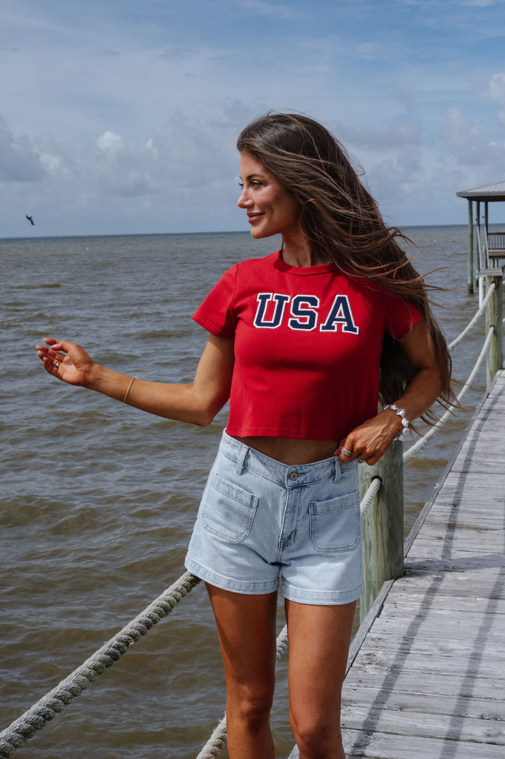 "USA" Baby Tee-Red