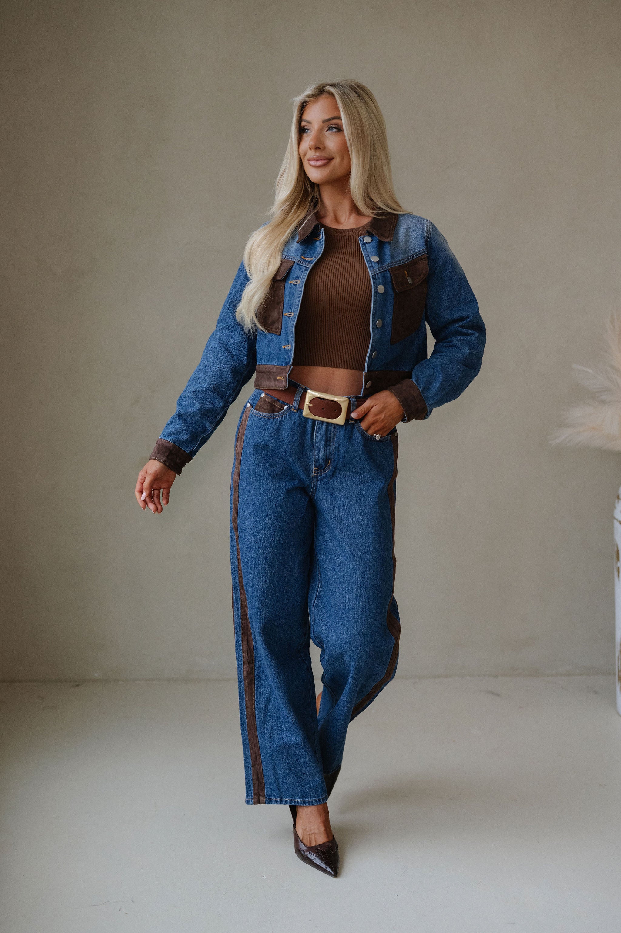 Colton Suede Contrast Set-Denim/Dark Brown