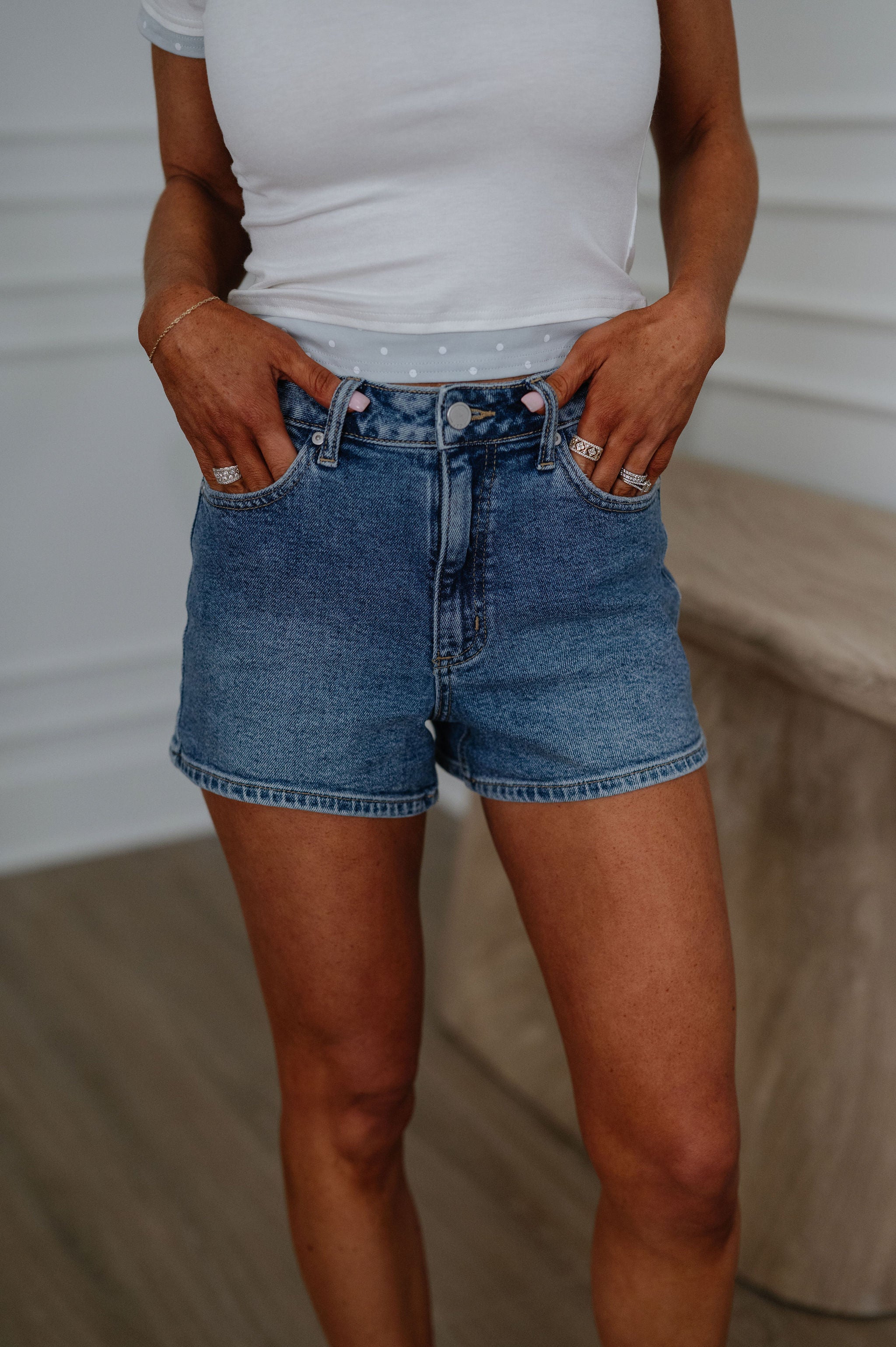 Classic Denim Shorts-Medium Wash