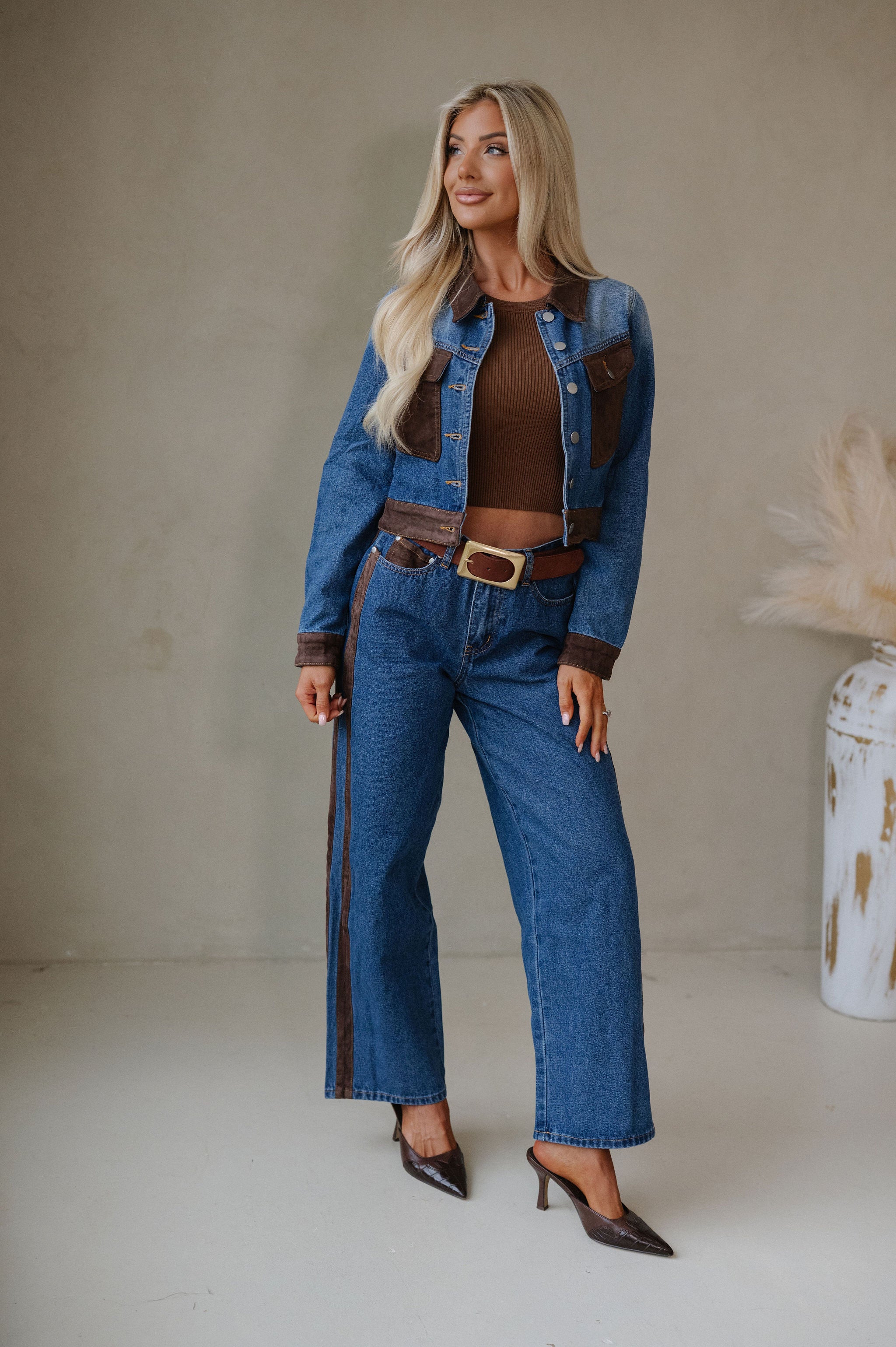Colton Suede Contrast Set-Denim/Dark Brown
