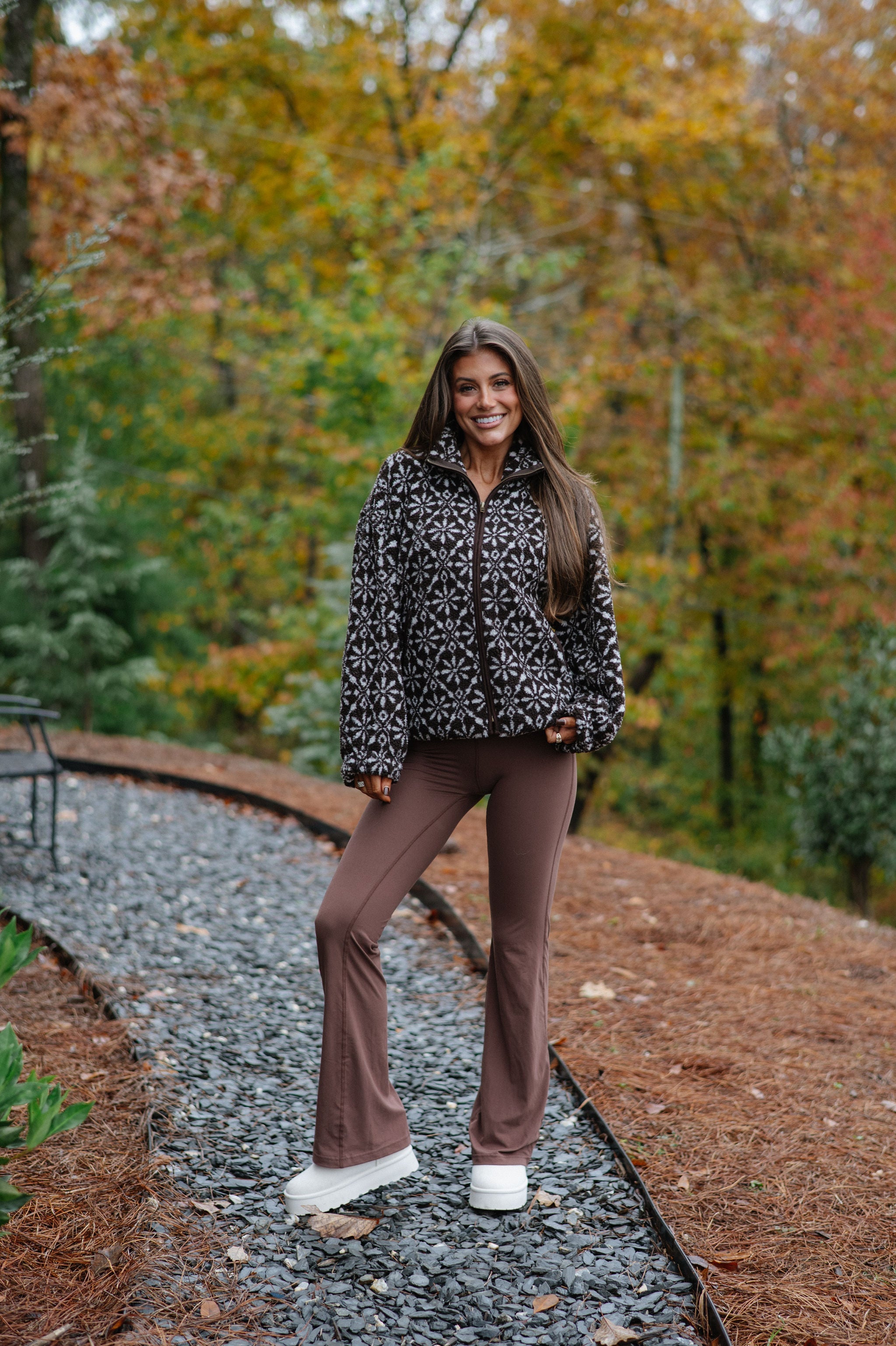 Snowflake Sherpa Jacket-Brown