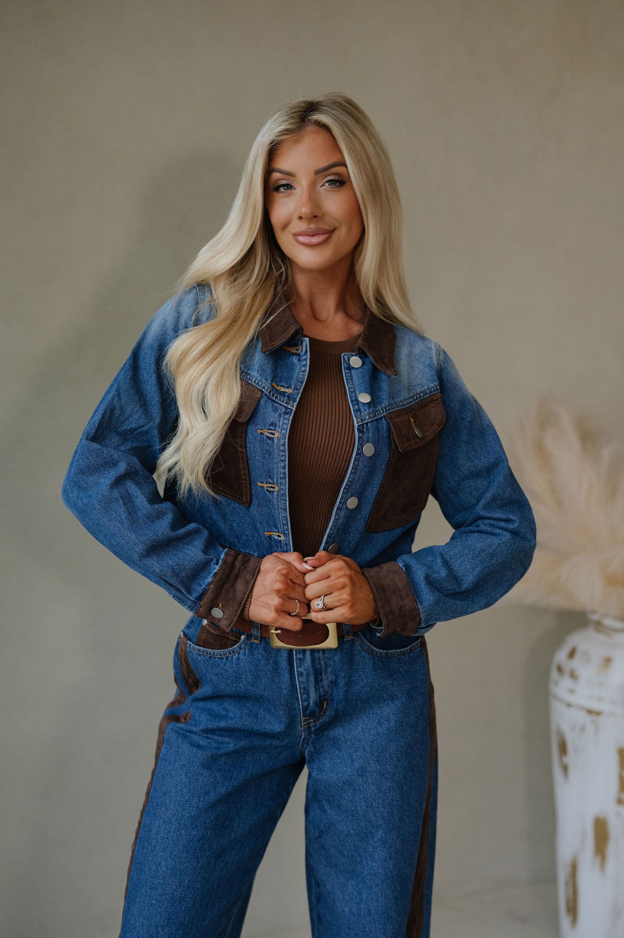 Colton Suede Contrast Set-Denim/Dark Brown