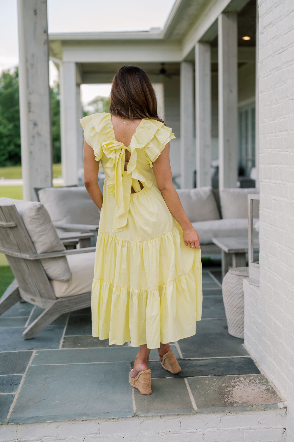 Double Back Bow Midi Dress-Yellow