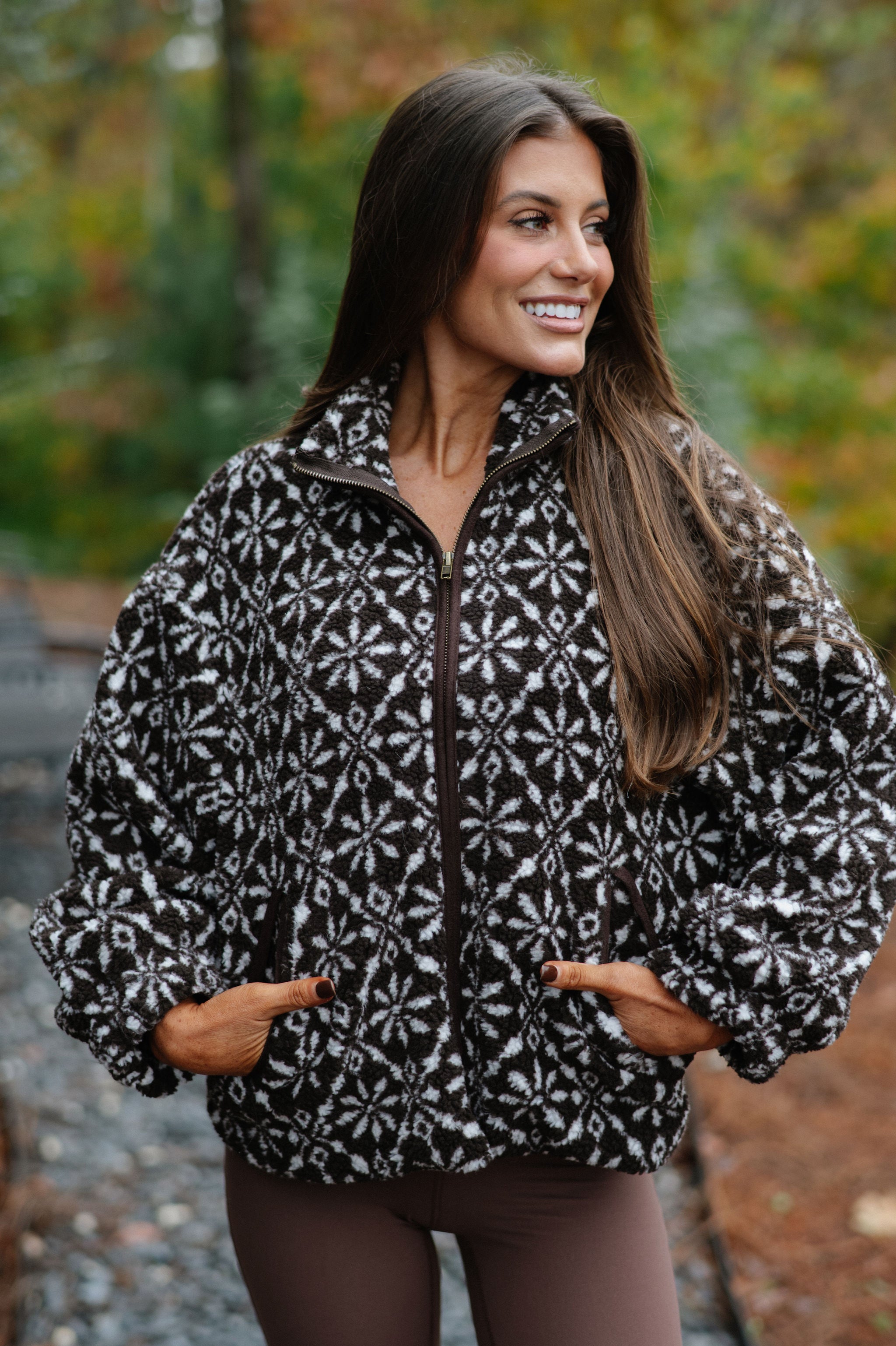 Snowflake Sherpa Jacket-Brown