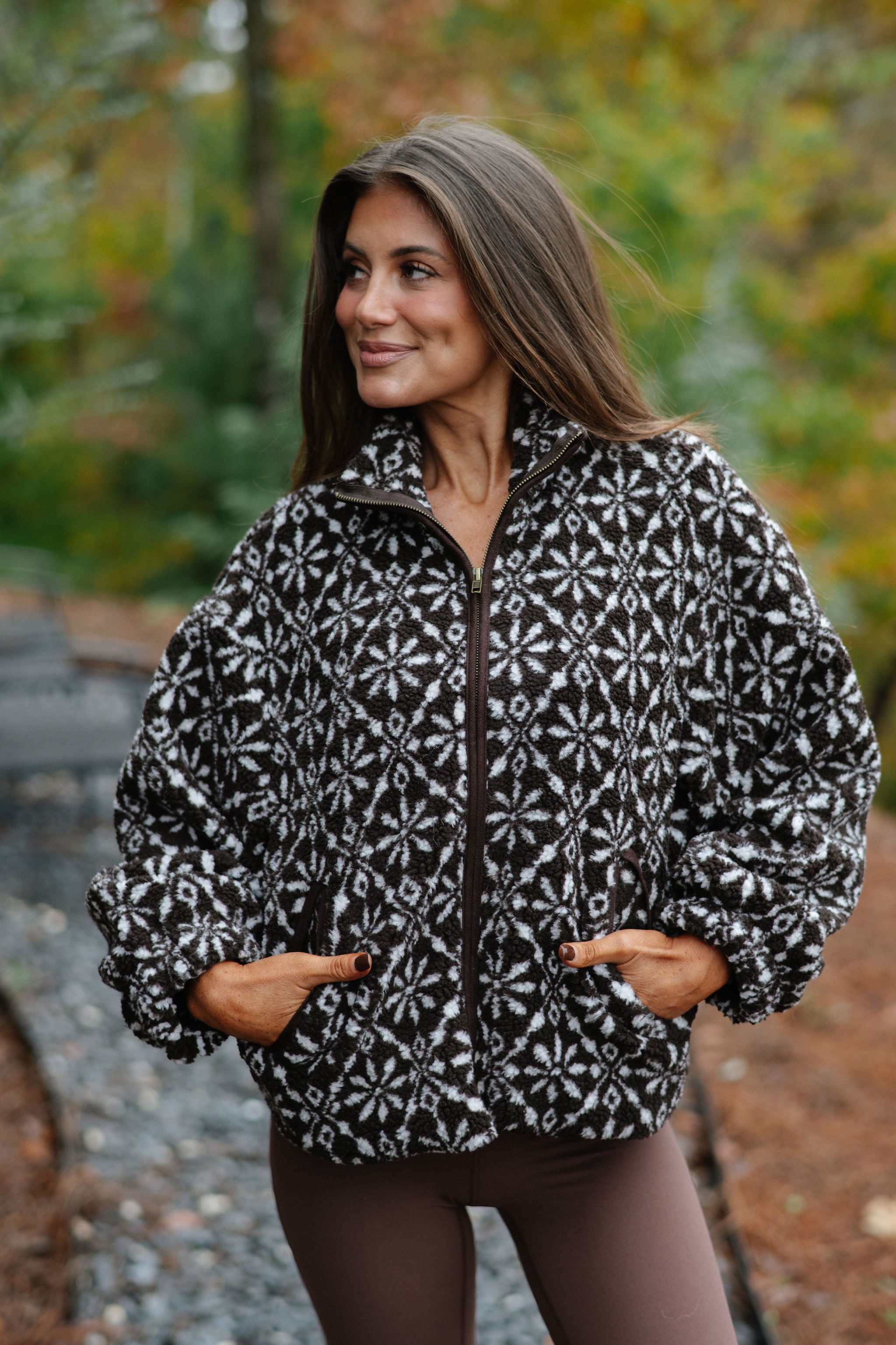 Snowflake Sherpa Jacket-Brown