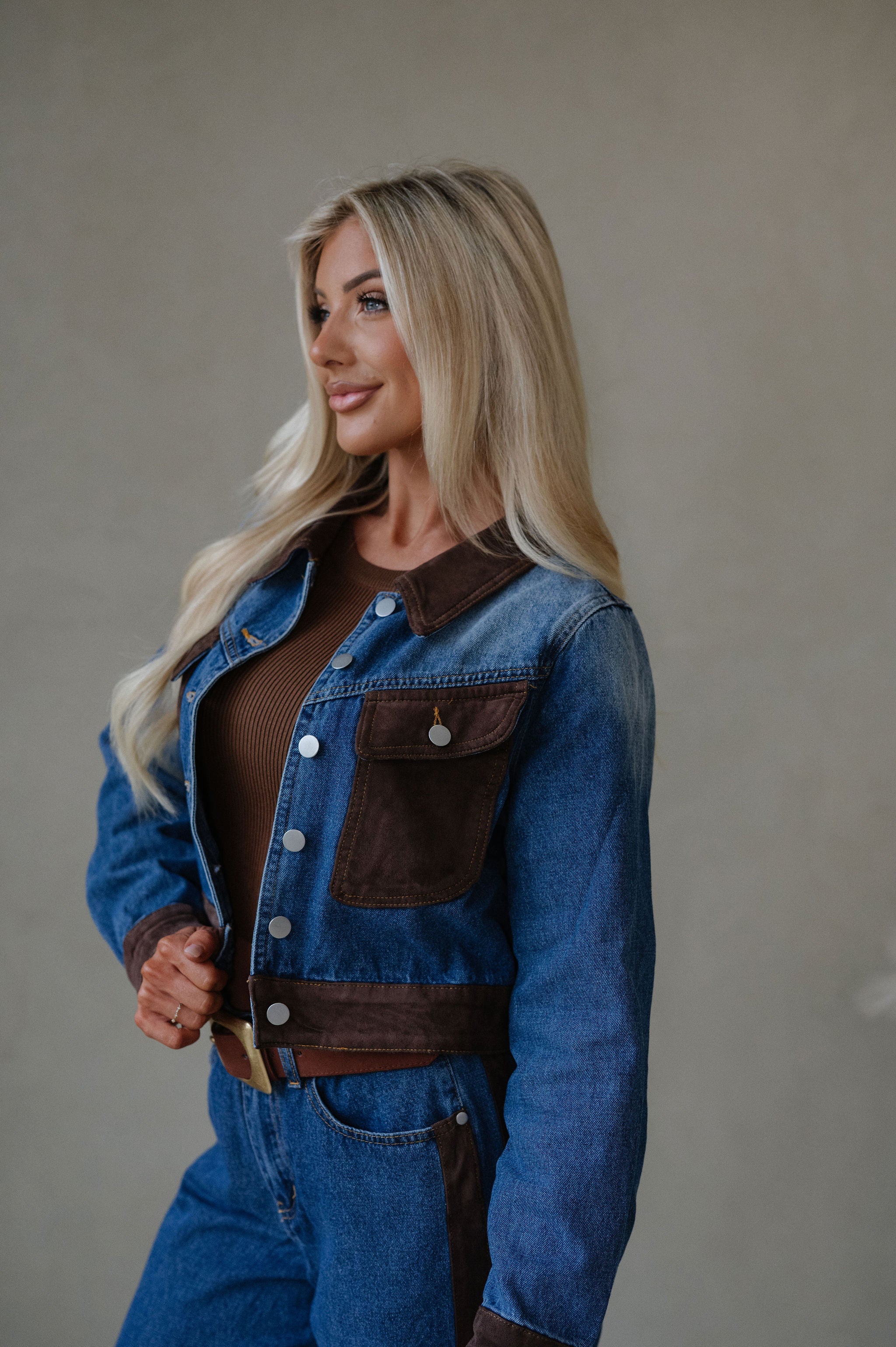 Colton Suede Contrast Set-Denim/Dark Brown