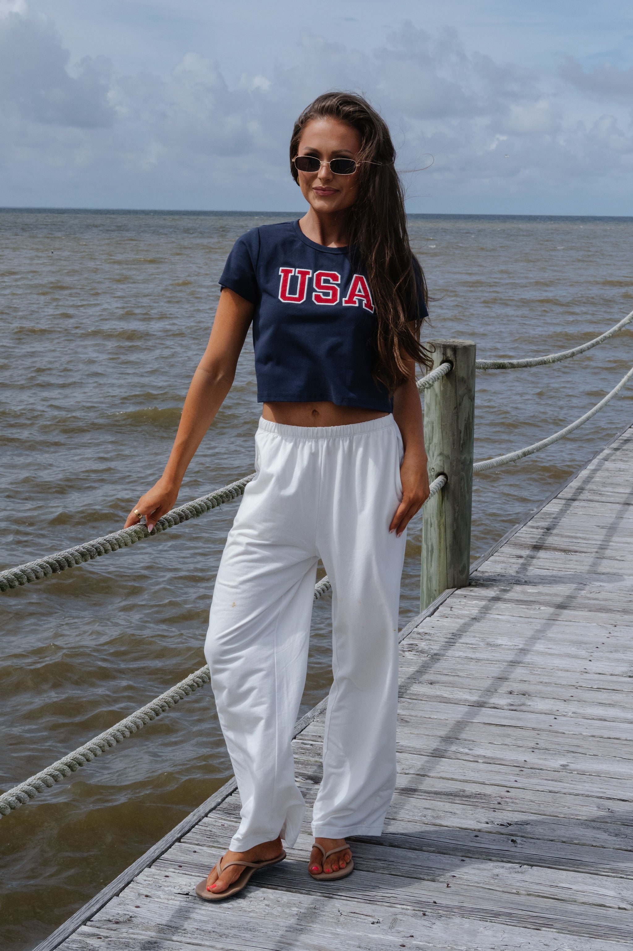 "USA" Baby Tee-Navy