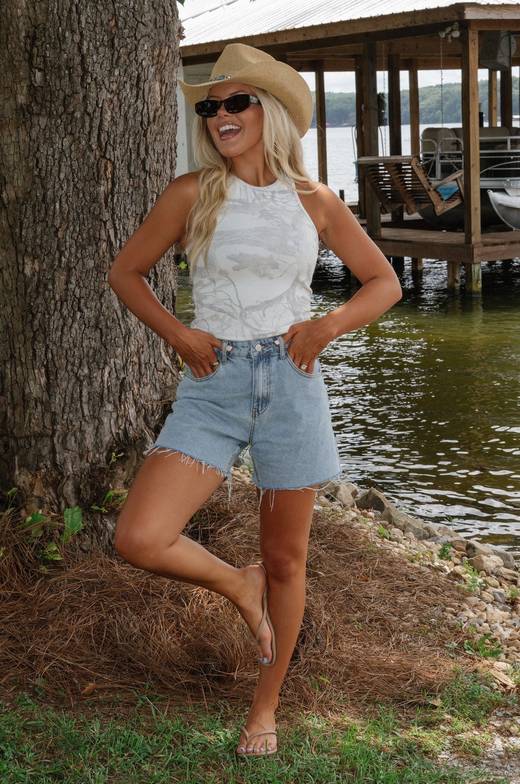 Camo Racer Back Tank Top-Cream