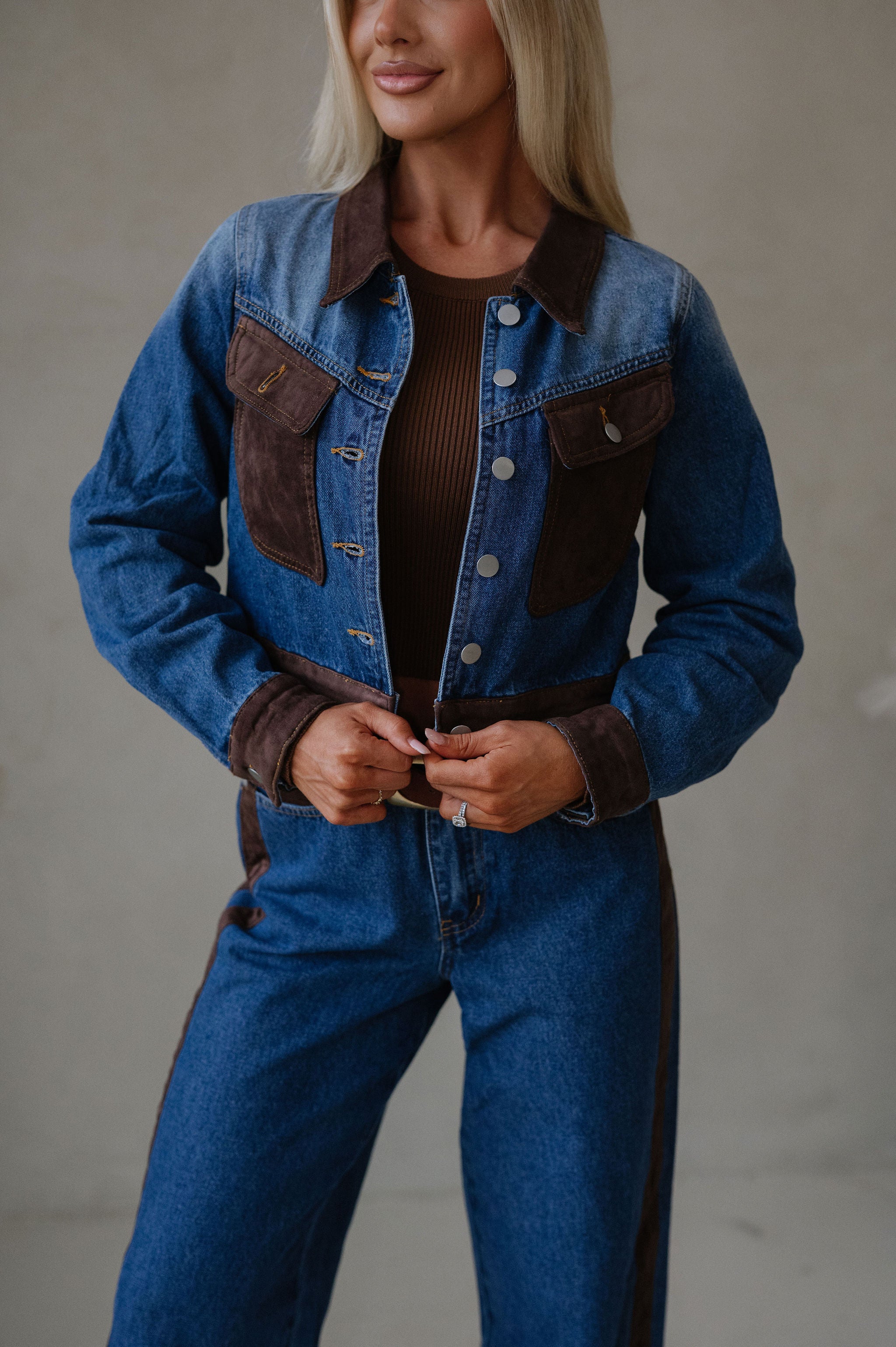 Colton Suede Contrast Set-Denim/Dark Brown